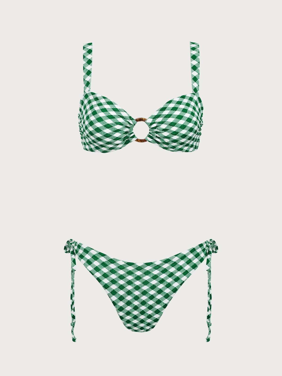 Women'S Nylon Knitted Plaid Hoop Bikini Set Bikinis - SAMIOLSWIM