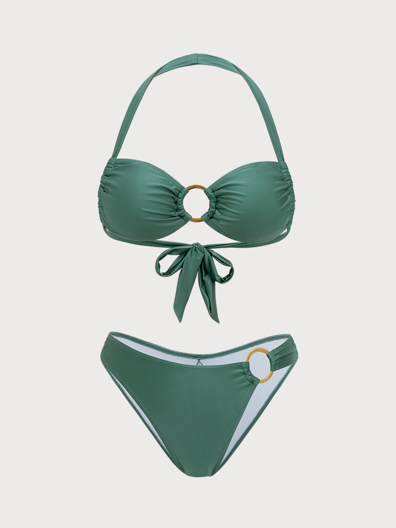 Women'S Nylon Knitted Ring Bikini Set Sage Green Bikinis - SAMIOLSWIM