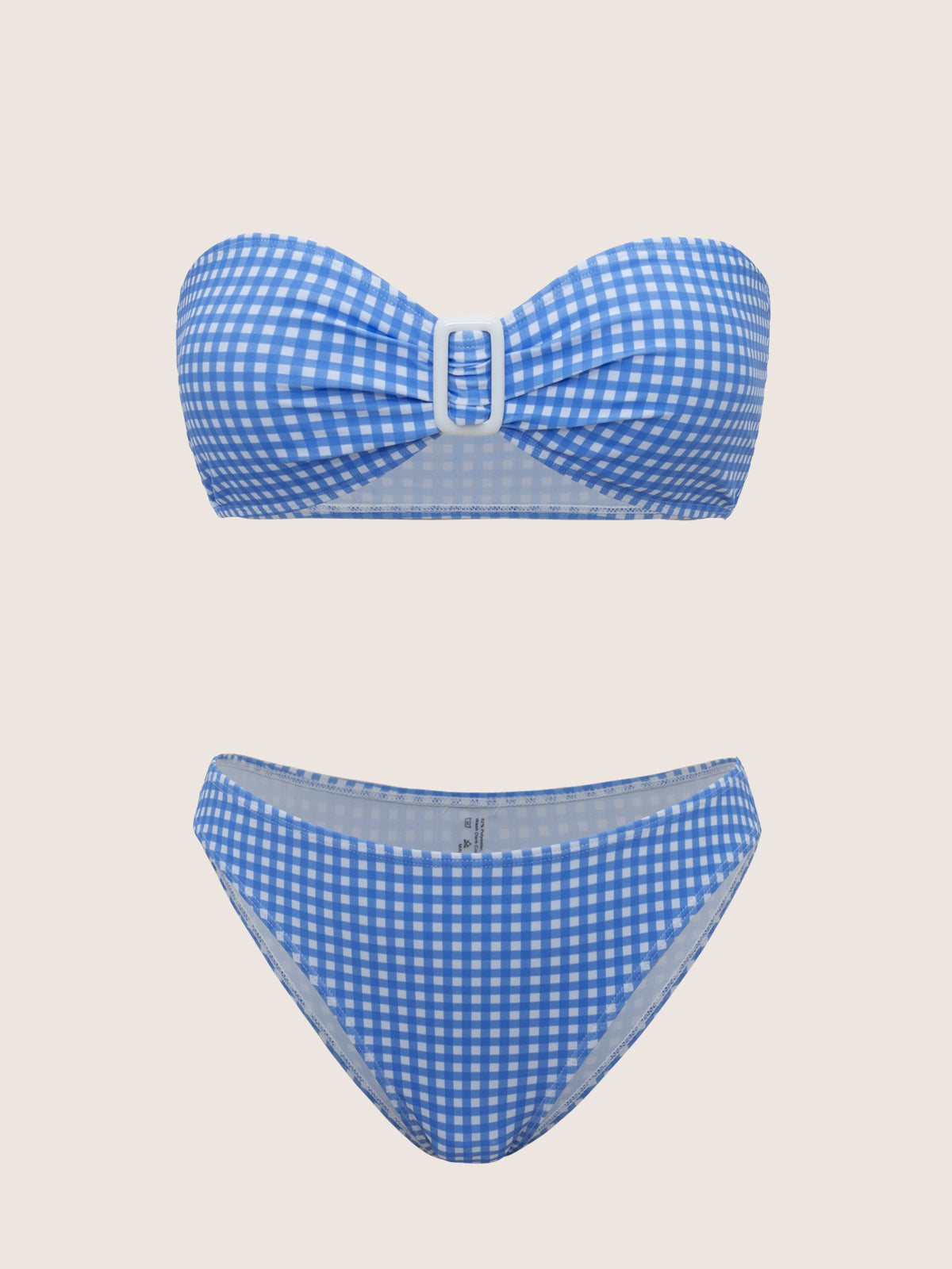 Women'S Polyester Check Strapless Bikini Set Blue Bikinis - SAMIOLSWIM