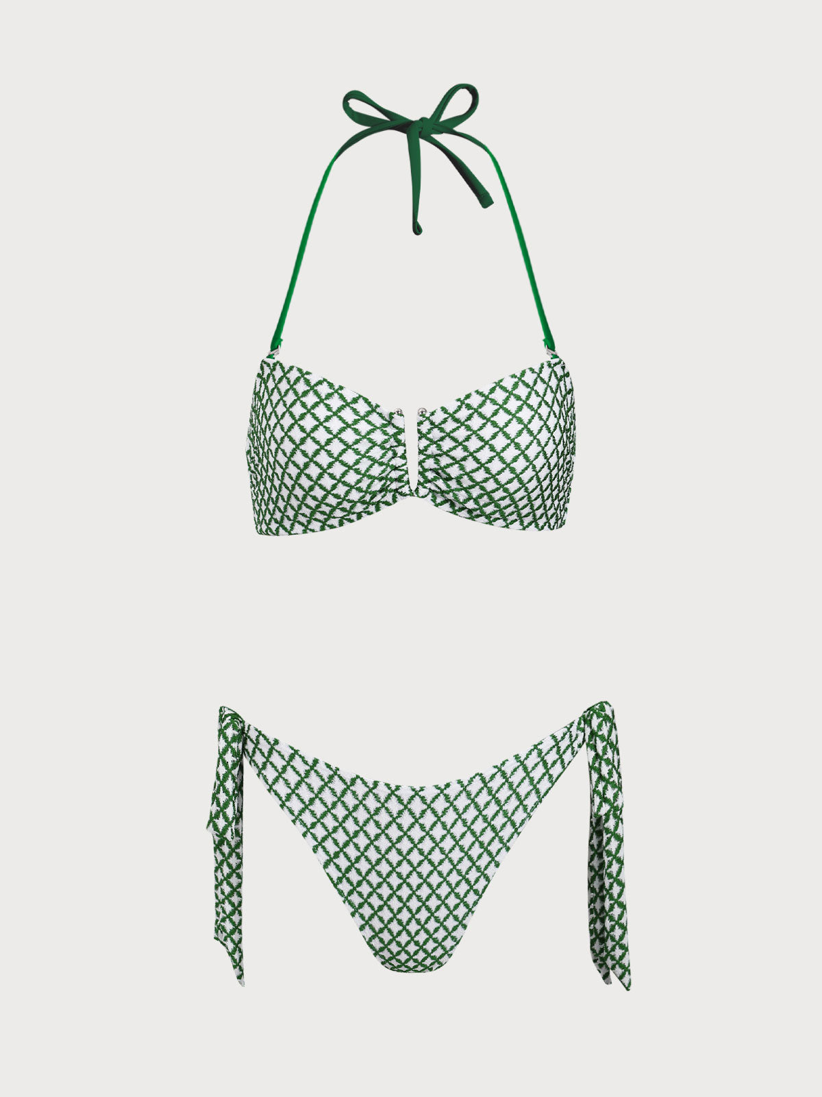 Women'S Polyester Diamond Contrast Bikini Set Green Bikinis - SAMIOLSWIM