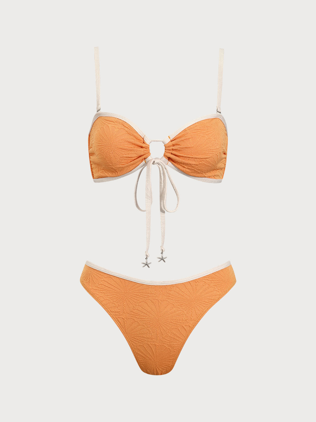 Women'S Polyester Knit Contrast Cutout Bikini Set Orange Bikinis - SAMIOLSWIM