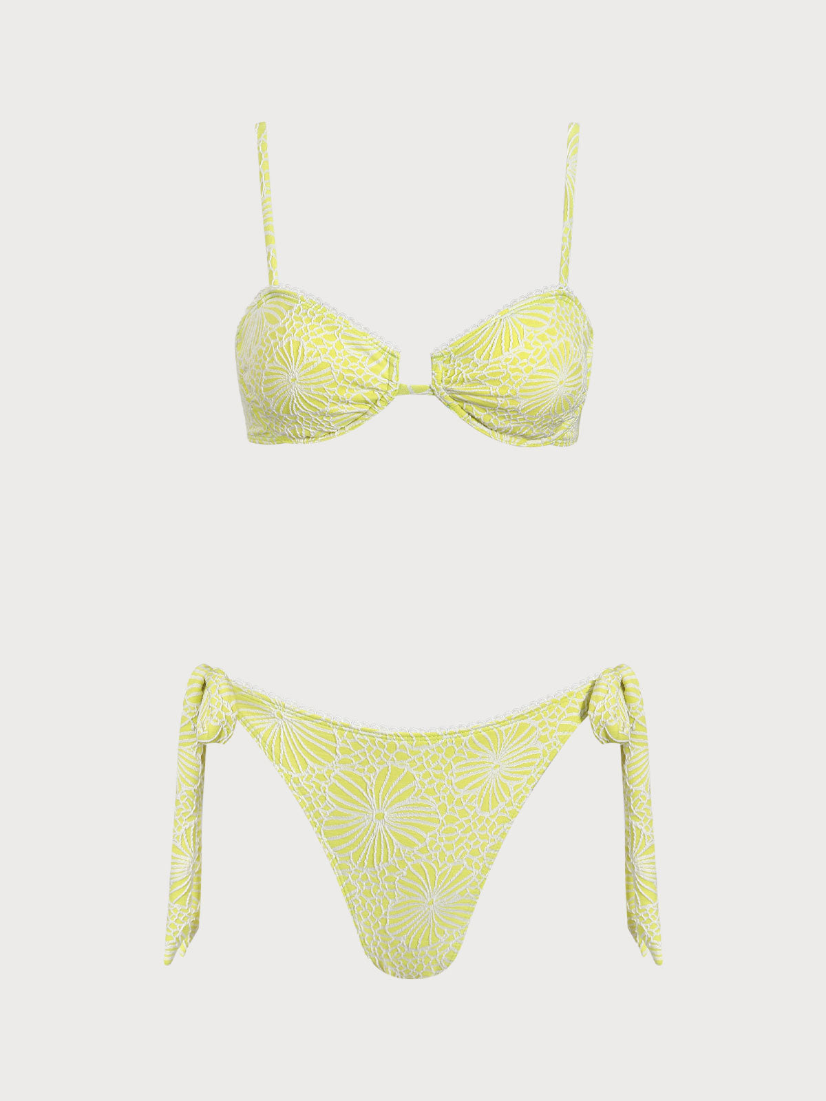 Yellow Jacquard Underwire Bikini Set