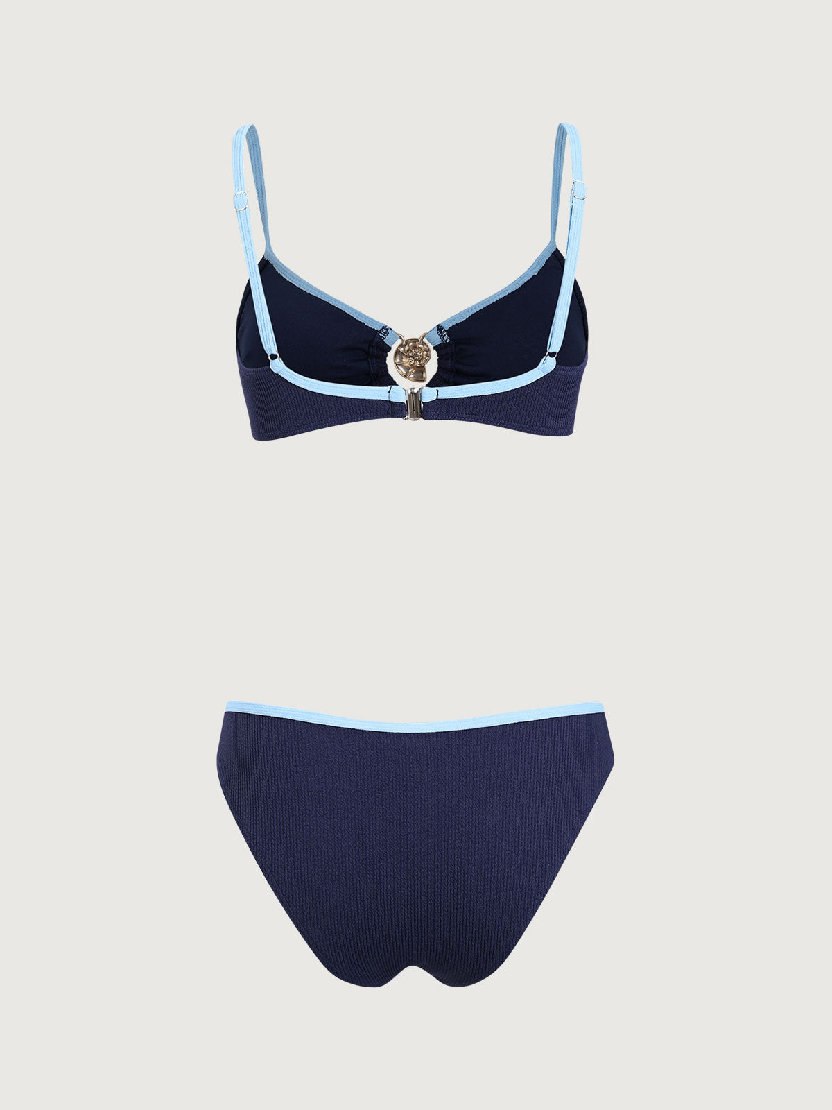 Blue Contrasting U Neck Bikini Set