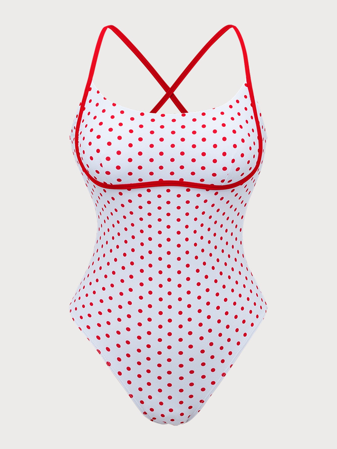 Women'S Polyester Knit Contrast Polka Dot One-Piece Swimsuit Red One-Pieces - SAMIOLSWIM