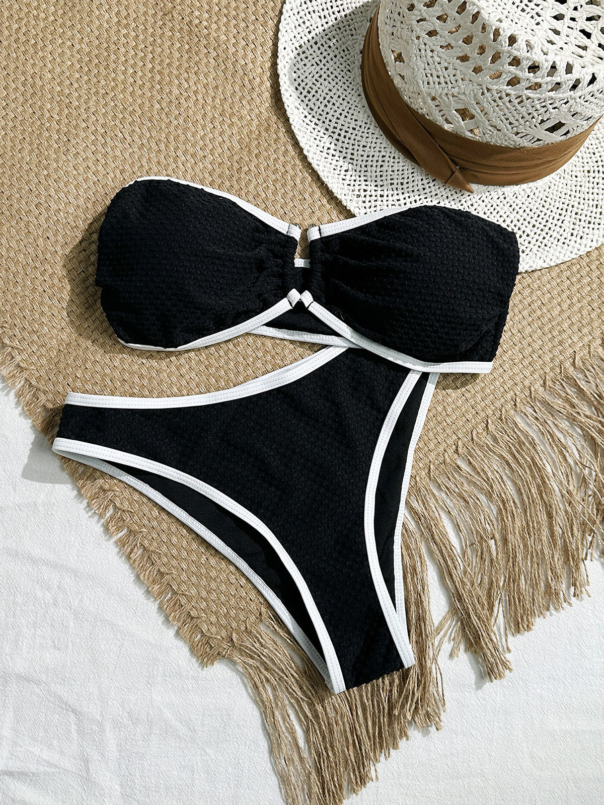 Women'S Polyester Knit Contrast Top Bikini Set Bikinis - SAMIOLSWIM