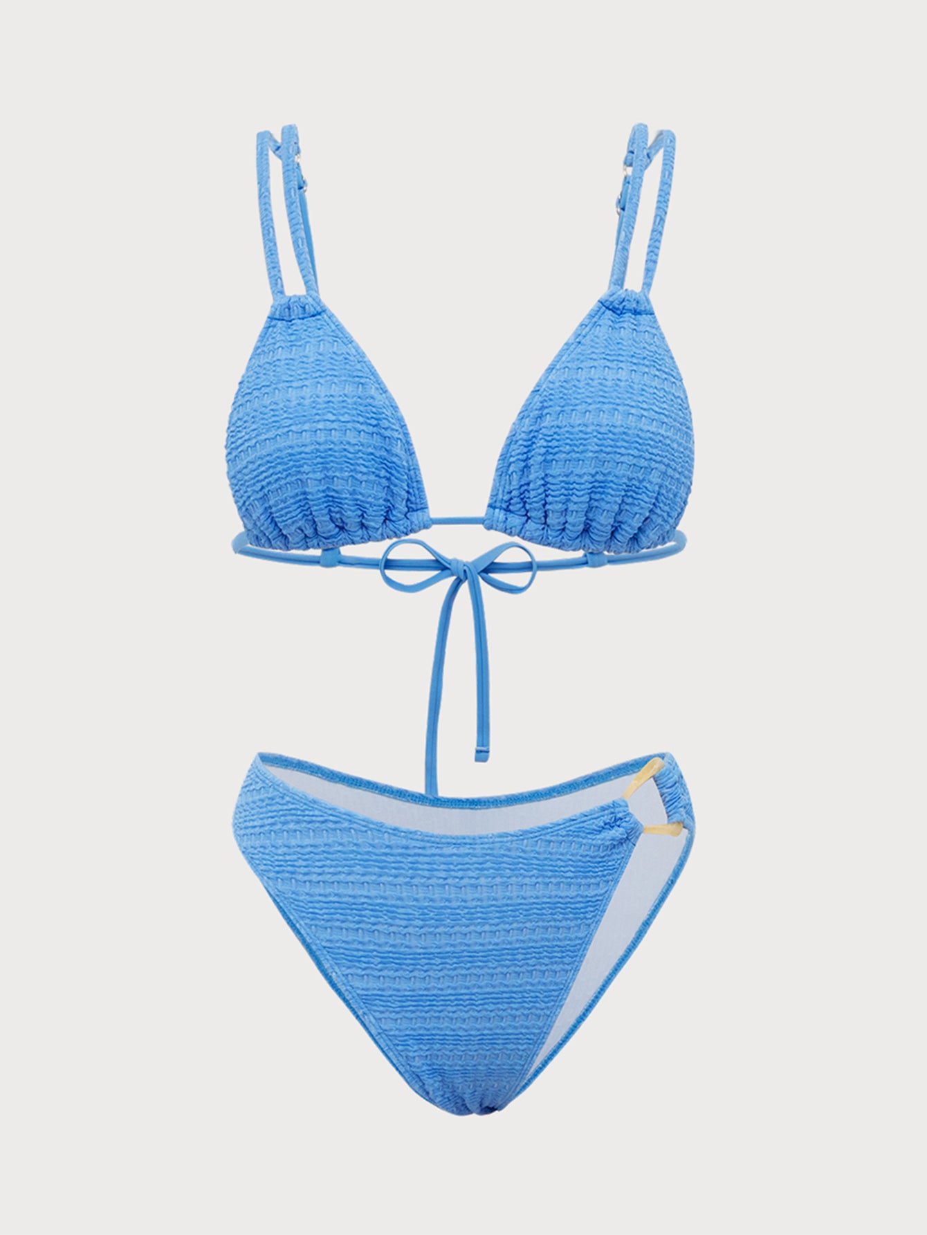 Women'S Polyester Knit Double Strap Bikini Set Blue Bikinis - SAMIOLSWIM