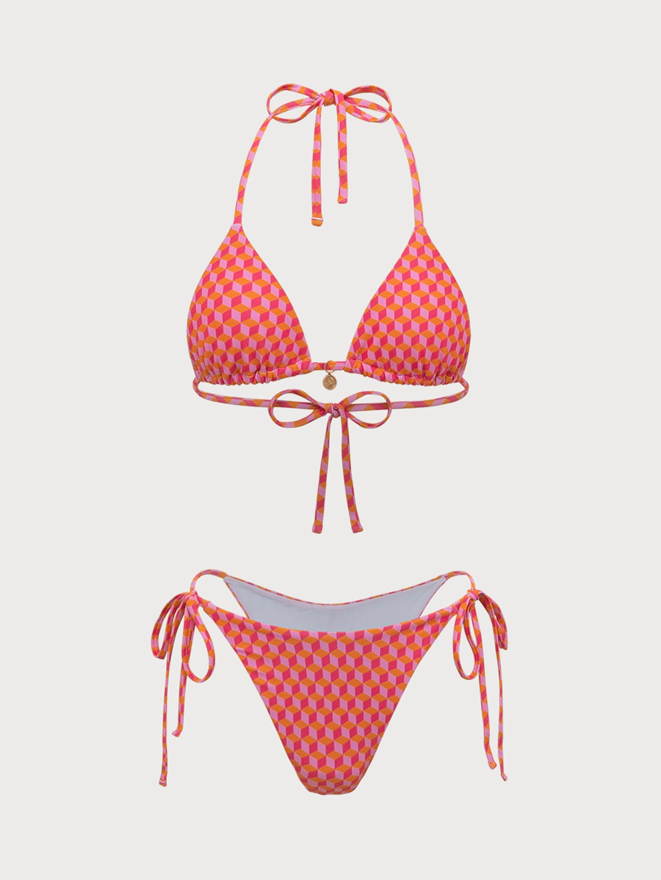 Women'S Polyester Knit Geometric Print Bikini Set Pink Bikinis - SAMIOLSWIM