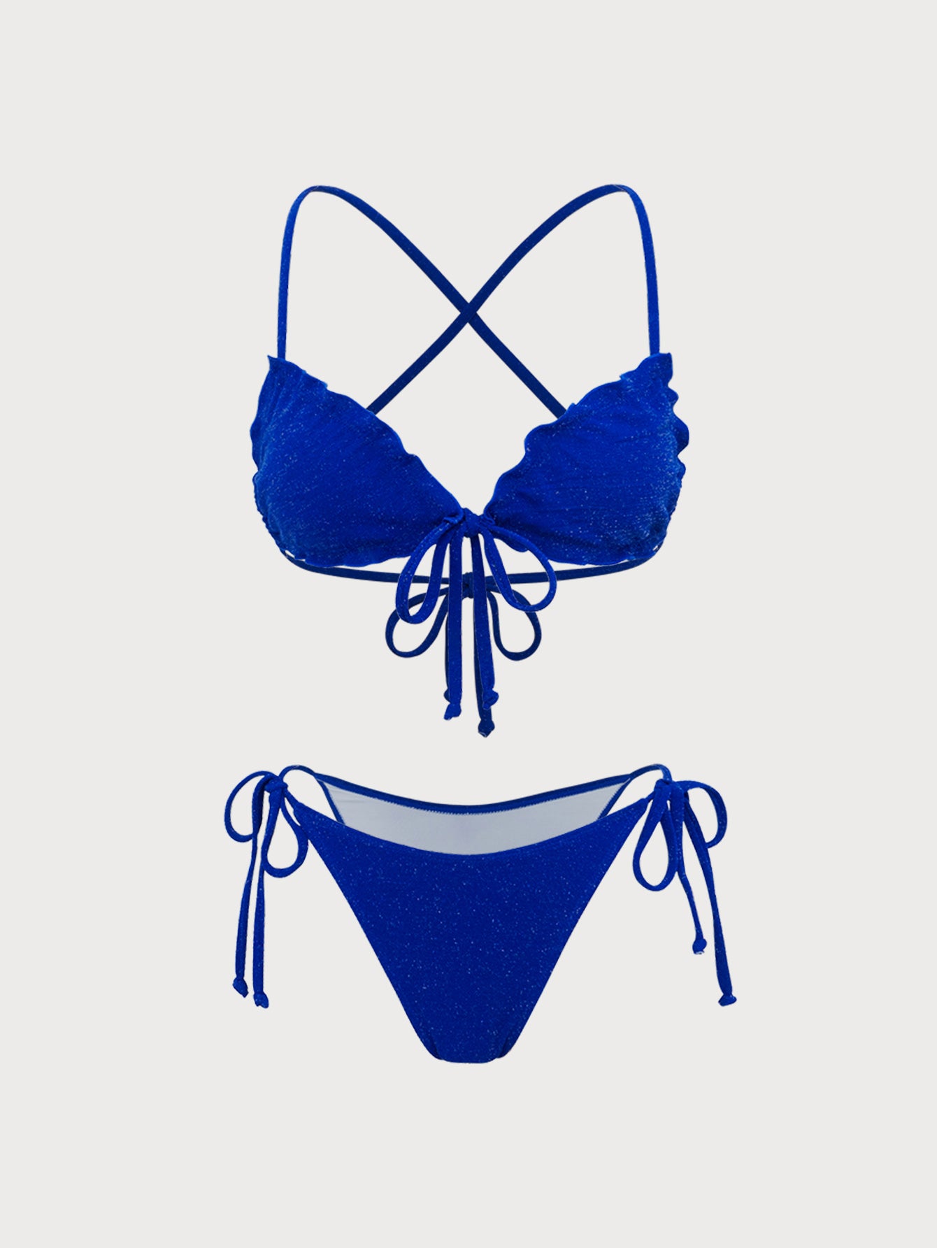 Women'S Polyester Knit Glitter Bikini Set Blue Bikinis - SAMIOLSWIM