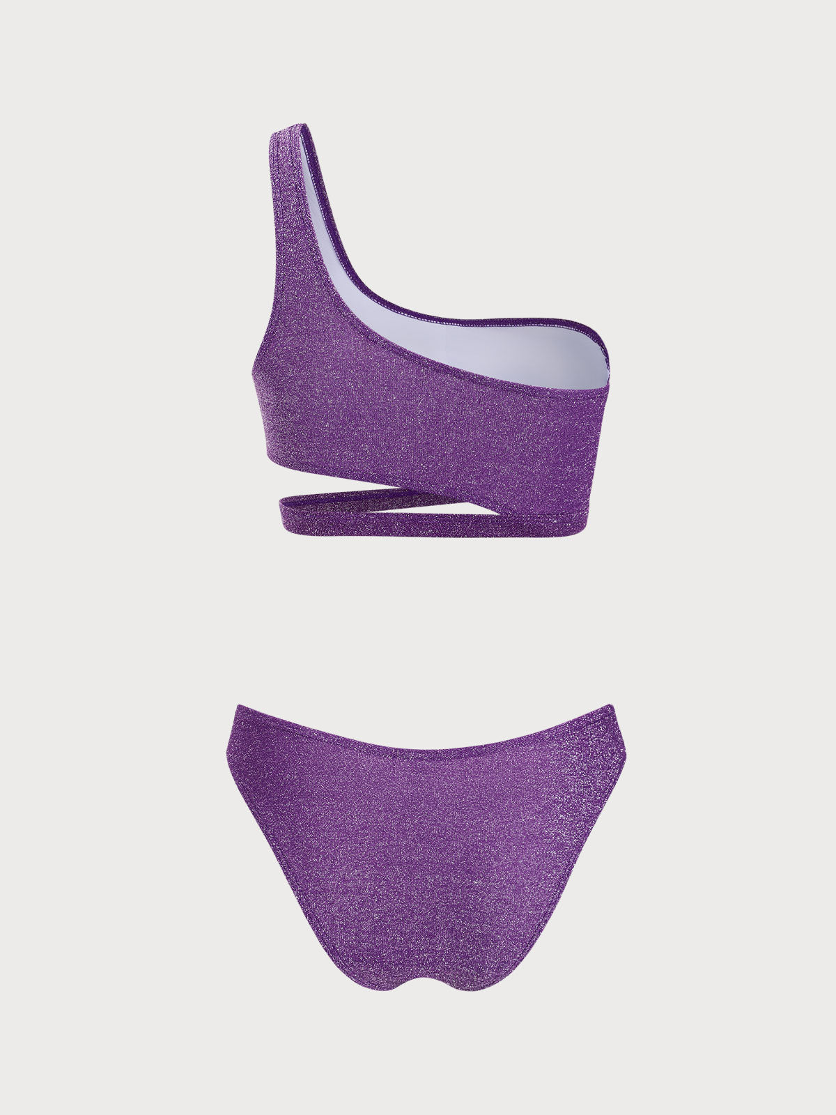 Purple Lurex One Cut Out Shoulder Bikini Set