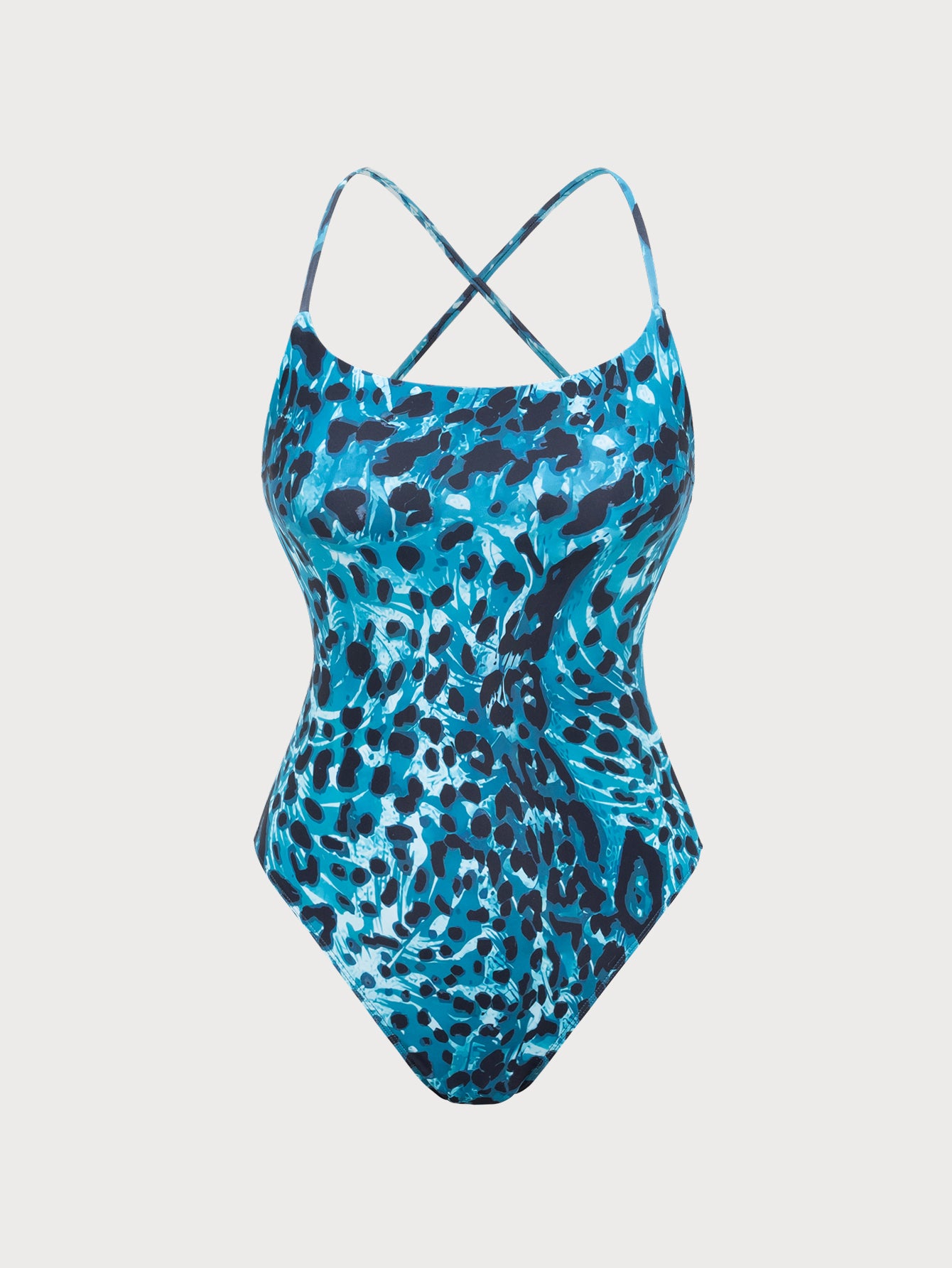 Women'S Polyester Knit Leopard Print One Piece Swimsuit Blue One-Pieces - SAMIOLSWIM