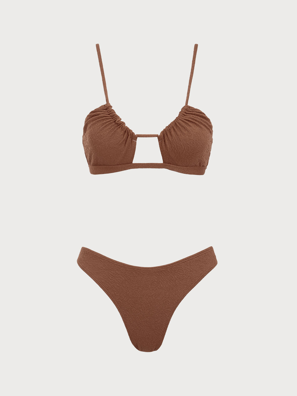 Brown Textured Cut-out Bikini Set