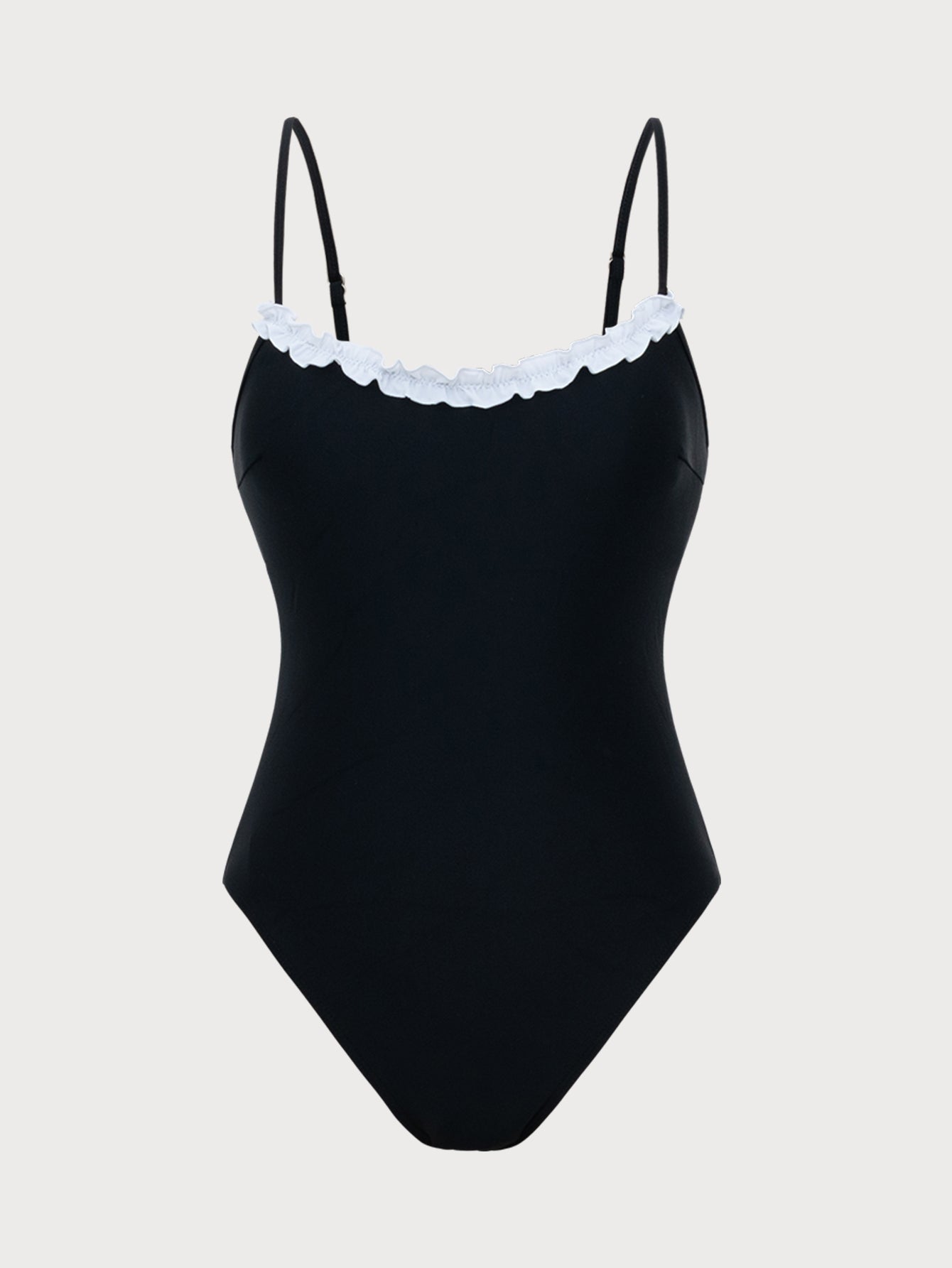 Women'S Polyester Knit Pit Contrast Ruffle One-Piece Swimsuit Black One-Pieces - SAMIOLSWIM