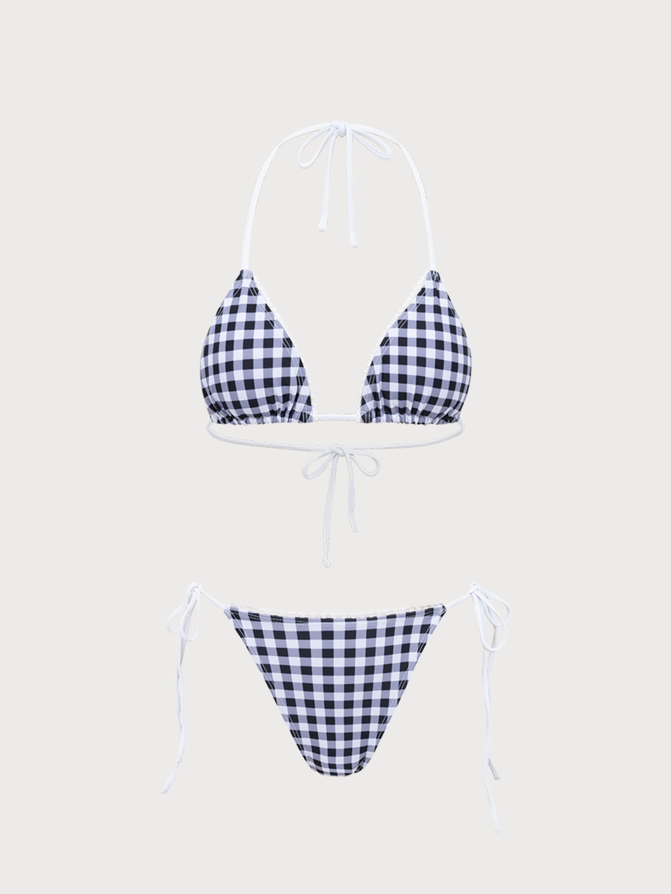 Women'S Polyester Knit Plaid Bikini Set Black Bikinis - SAMIOLSWIM