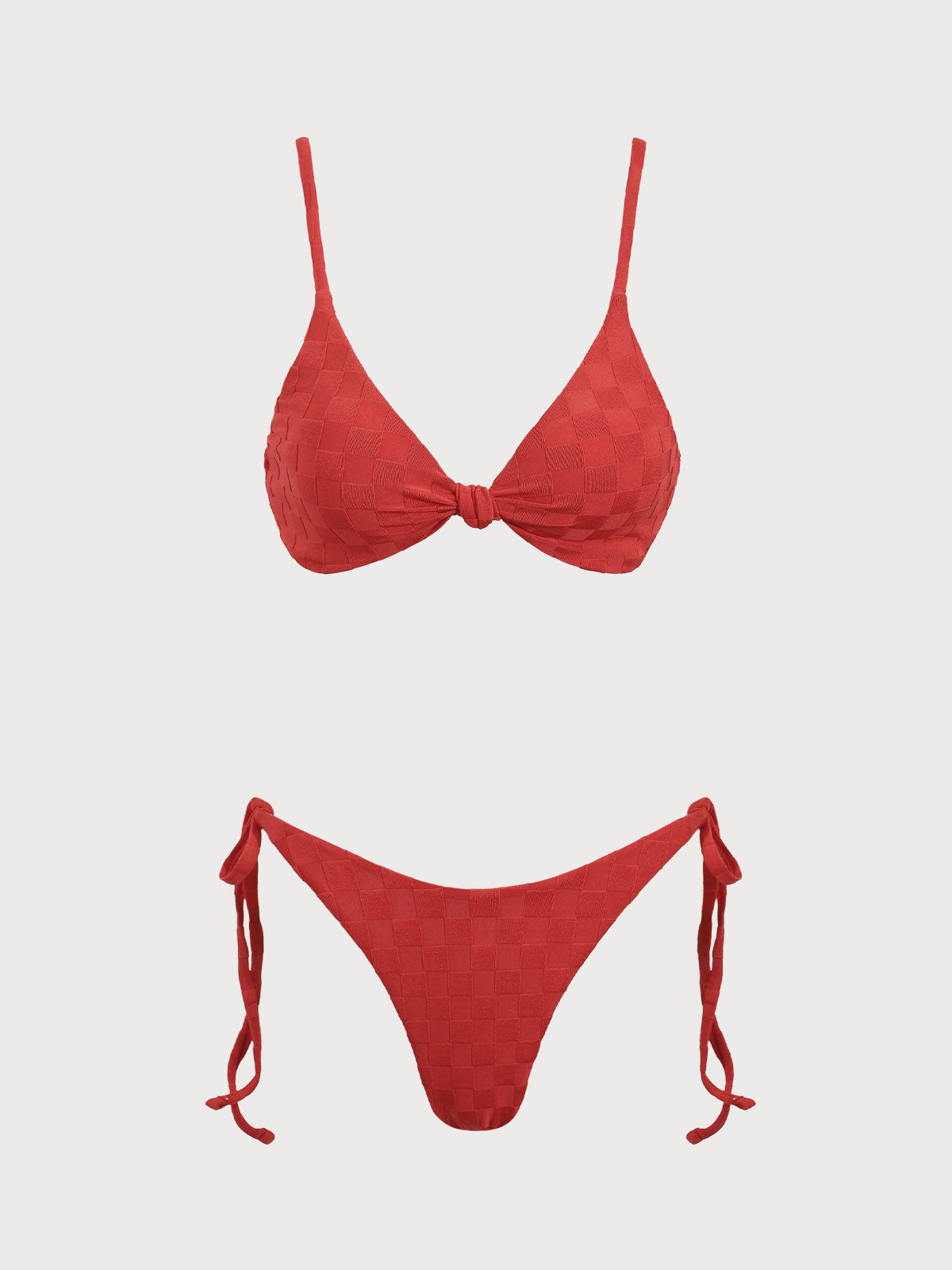 Red U Neck Twist Bikini Set