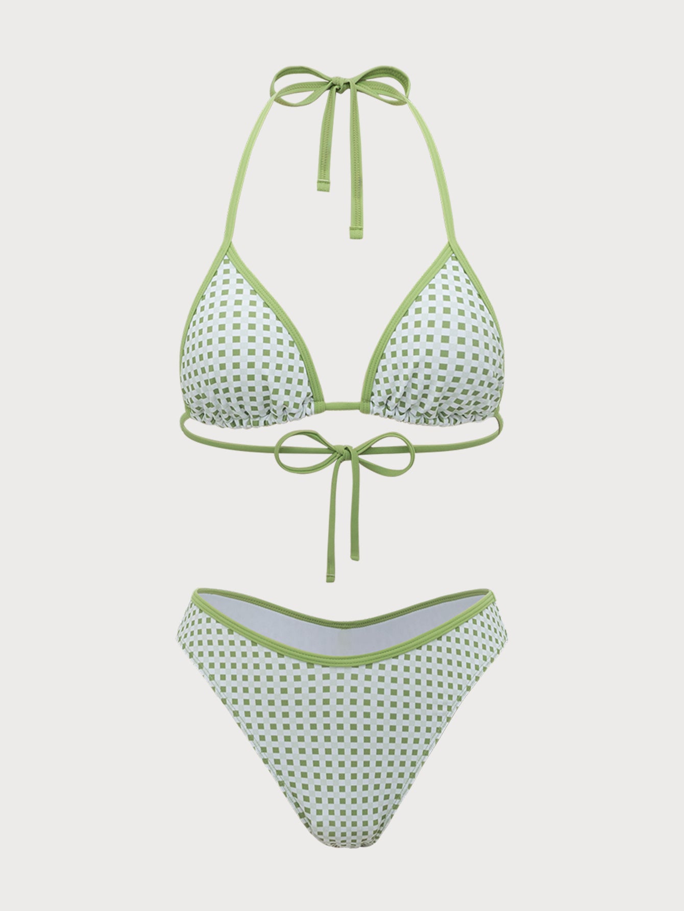 Women'S Polyester Knit Print Contrast Bikini Set Light Green Bikinis - SAMIOLSWIM