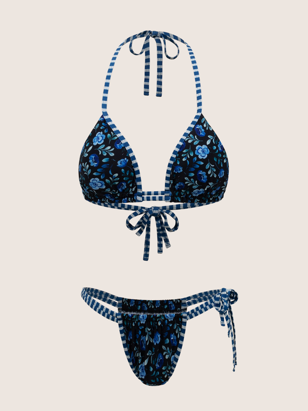 Women'S Polyester Knit Print Contrast Bikini Set Royal Blue Bikinis - SAMIOLSWIM