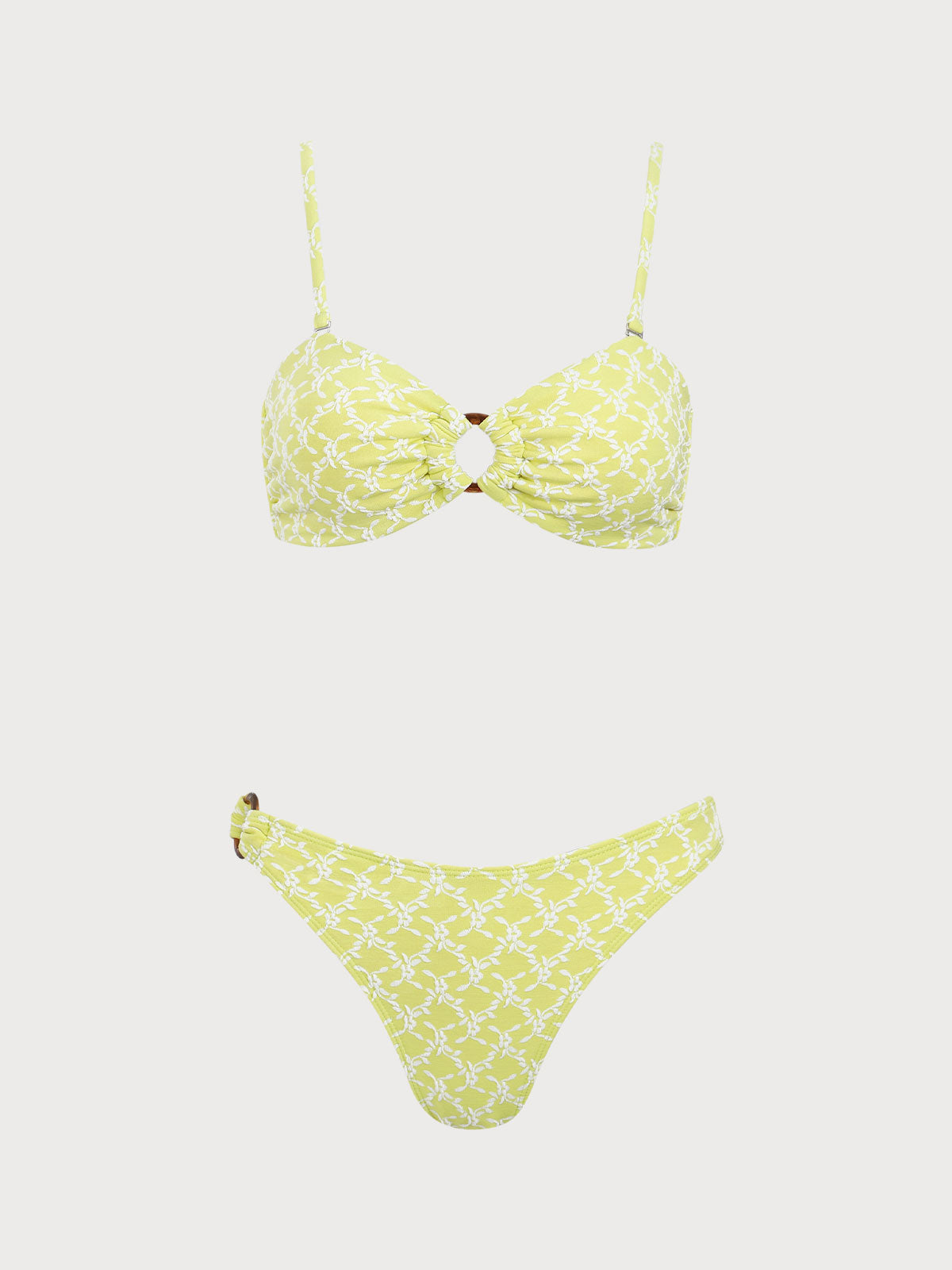 Women'S Polyester Knit Ring Jacquard Bikini Set Yellow Bikinis - SAMIOLSWIM