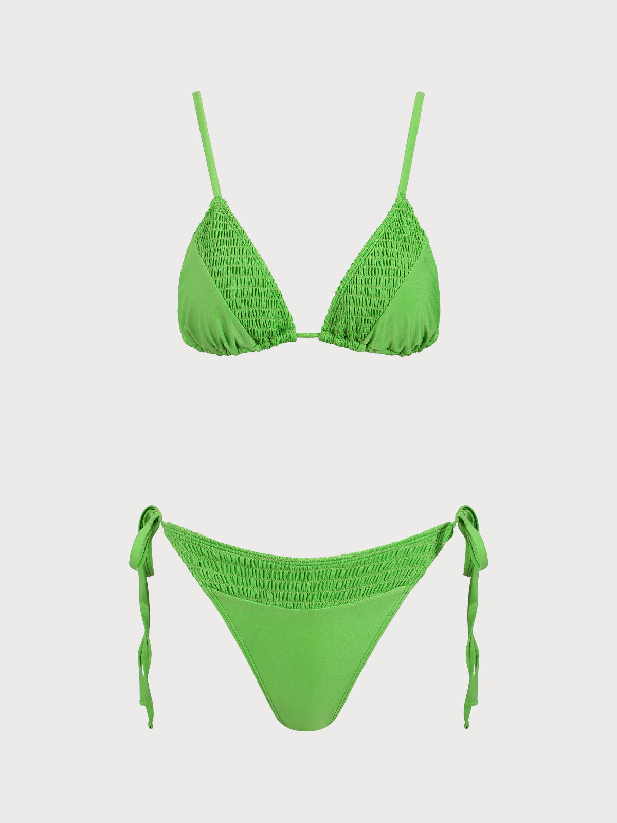 Women'S Polyester Knit Ruched Bikini Set Green Bikinis - SAMIOLSWIM