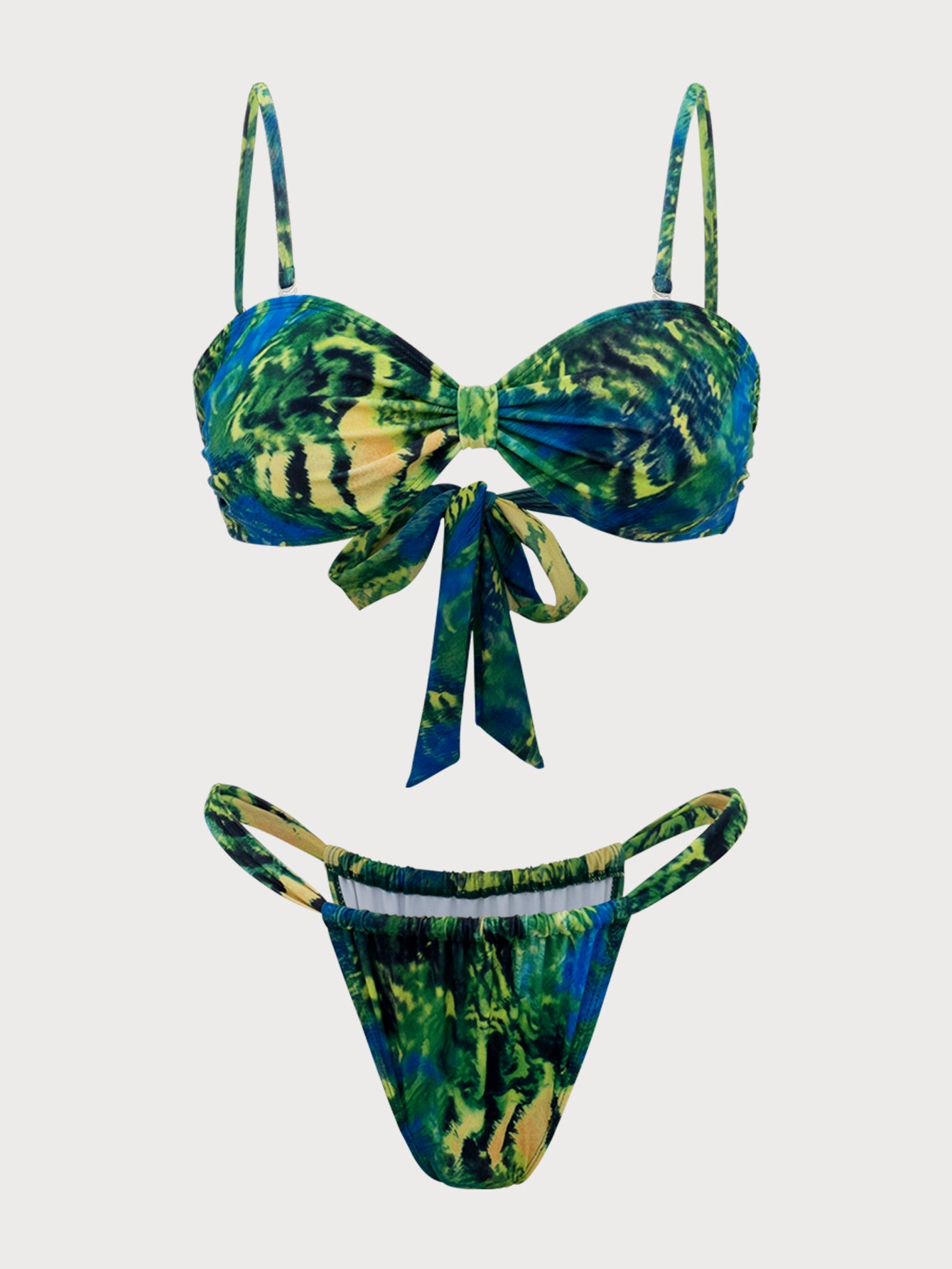 Women'S Polyester Knit Tie Dye Bikini Set Green Bikinis - SAMIOLSWIM