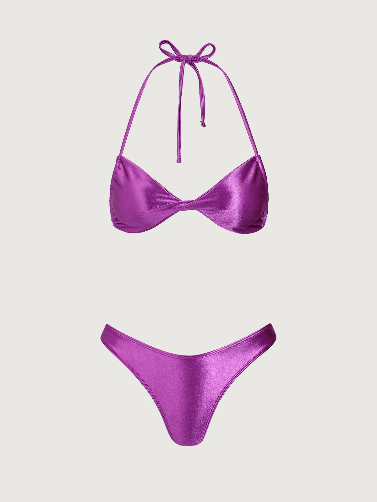 Women'S Polyester Knit Twist Bikini Set Purple Bikinis - SAMIOLSWIM