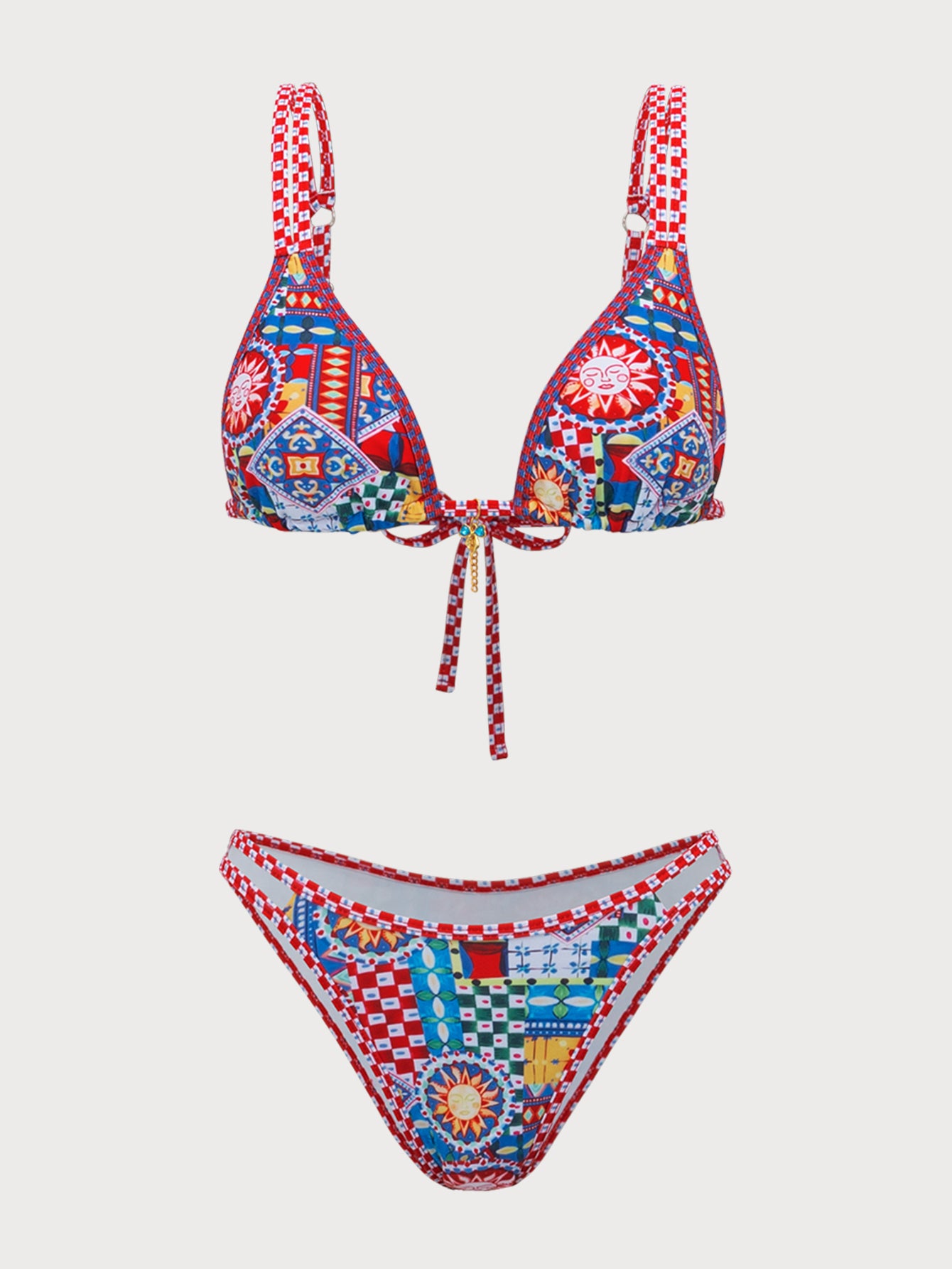 Women'S Polyester Knitted Bohemian Print Bikini Set Multi Bikinis - SAMIOLSWIM