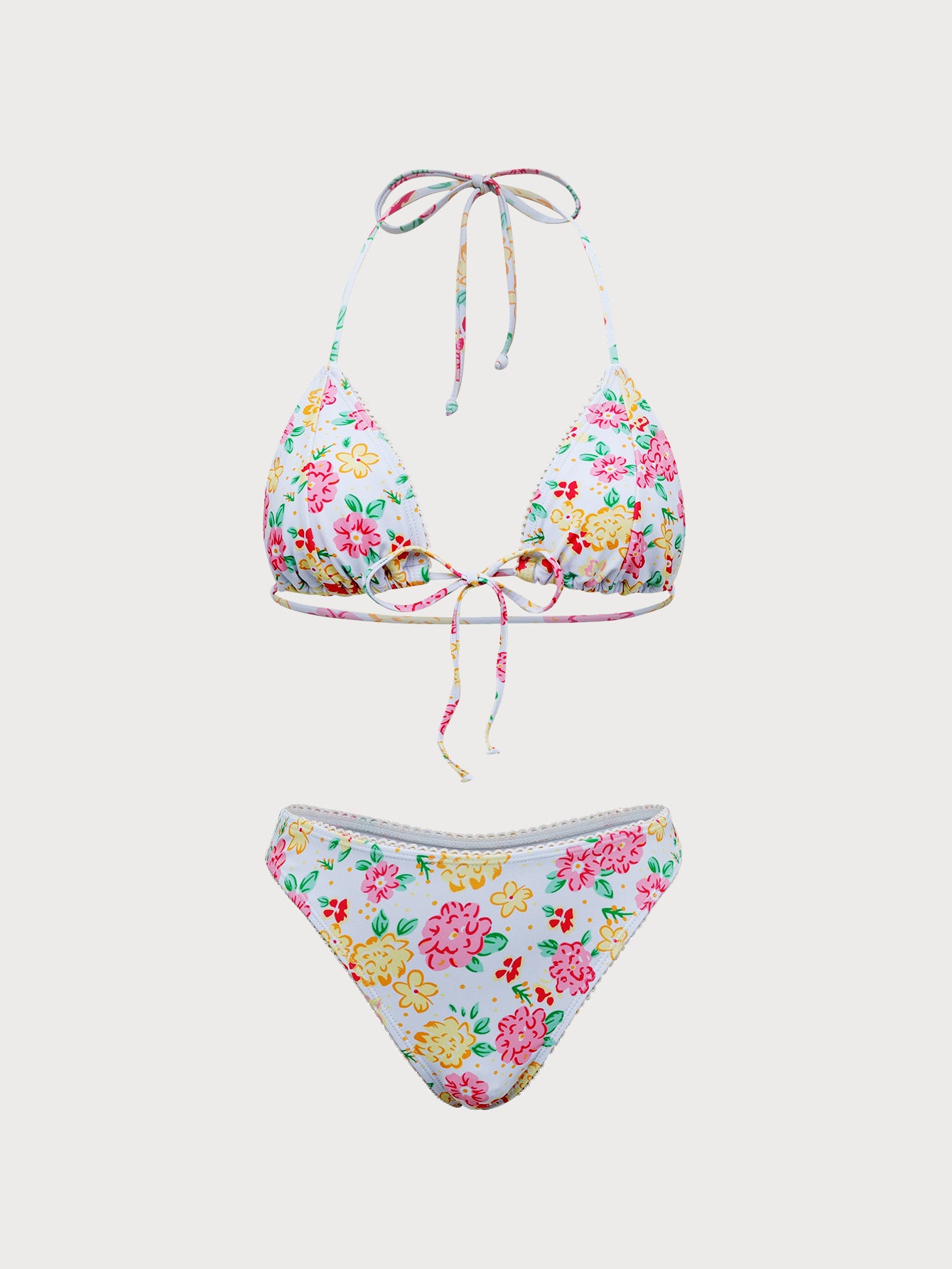 Women'S Polyester Knitted Colorful Printed Bikini Set Pink Bikinis - SAMIOLSWIM