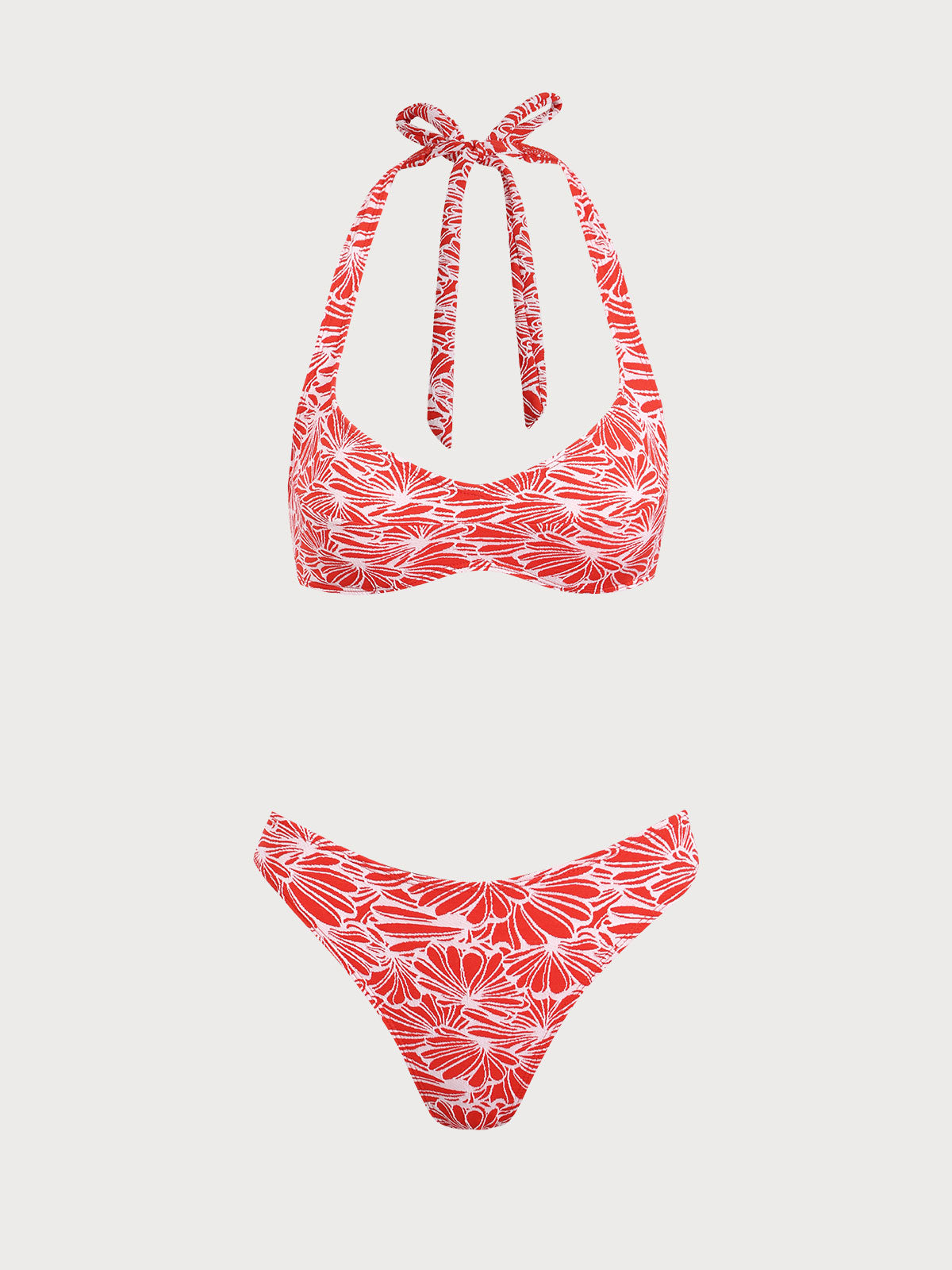 Women'S Polyester Knitted Contrast Color Shell Flower Bikini Set Red Bikinis - SAMIOLSWIM