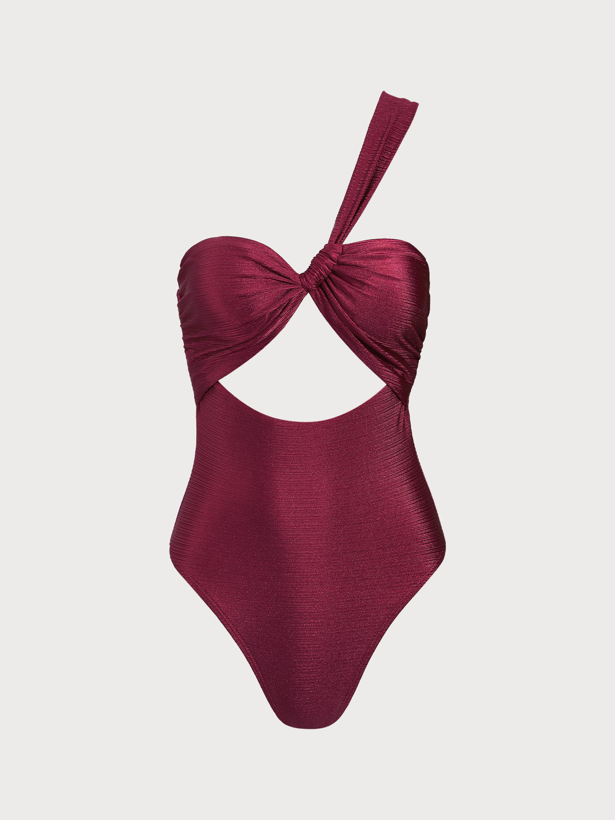 Women'S Polyester Knitted Glitter One-Strap Cutout Swimsuit Burgundy One-Pieces - SAMIOLSWIM