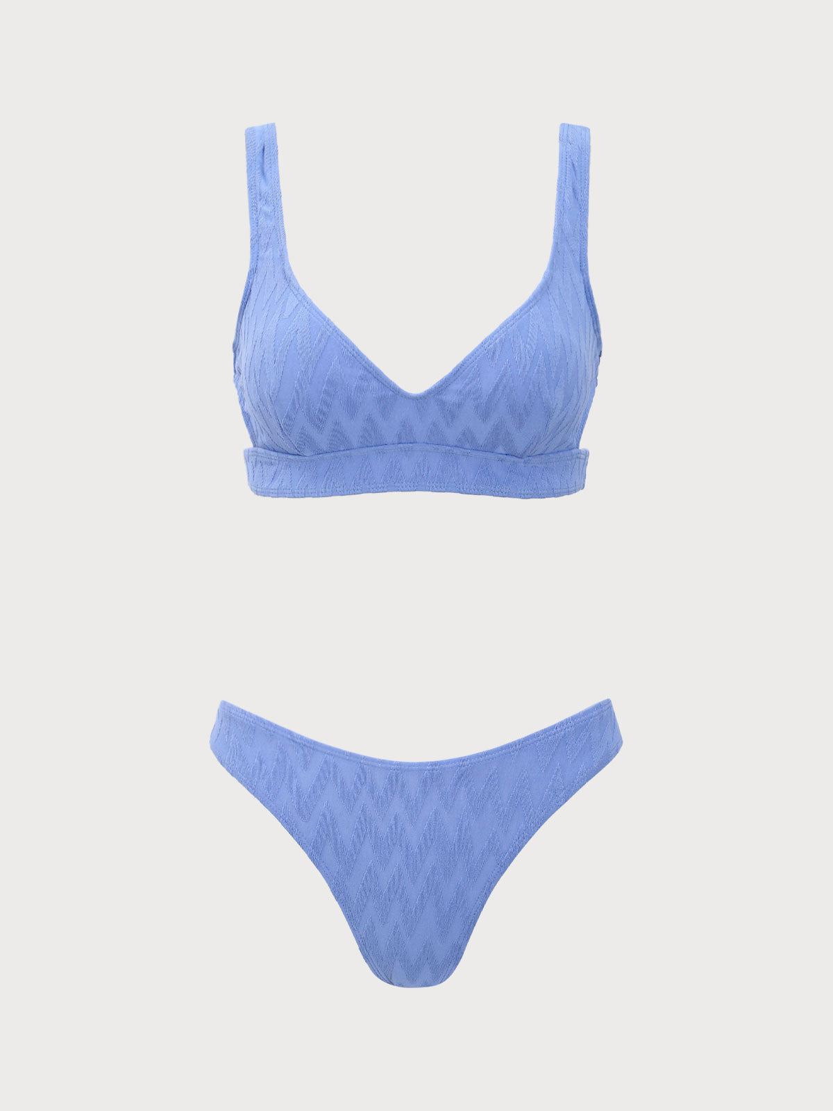 Women'S Polyester Knitted Hollow Wave Bikini Set Blue Bikinis - SAMIOLSWIM