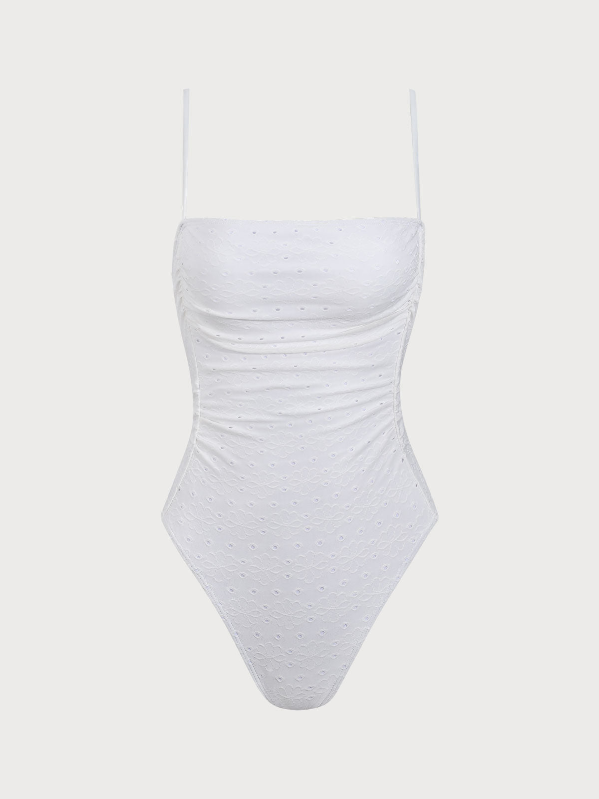 Women'S Polyester Knitted Hollow Wrinkled One-Piece Swimsuit White One-Pieces - SAMIOLSWIM