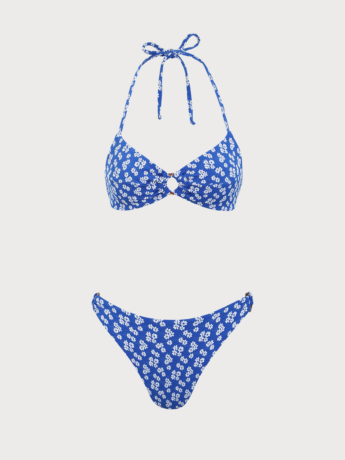 Women'S Polyester Knitted Jacquard Hoop Bikini Set Blue Bikinis - SAMIOLSWIM