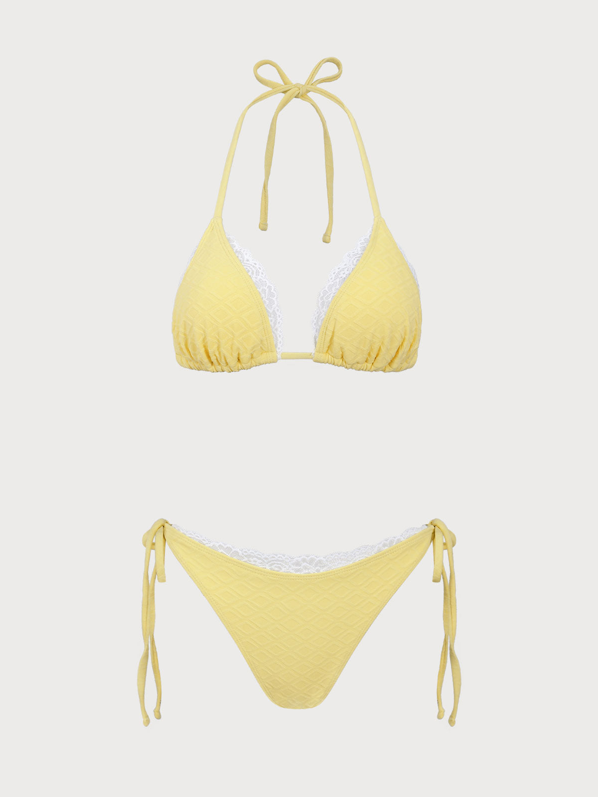 Women'S Polyester Knitted Lace Bikini Set Yellow Bikinis - SAMIOLSWIM