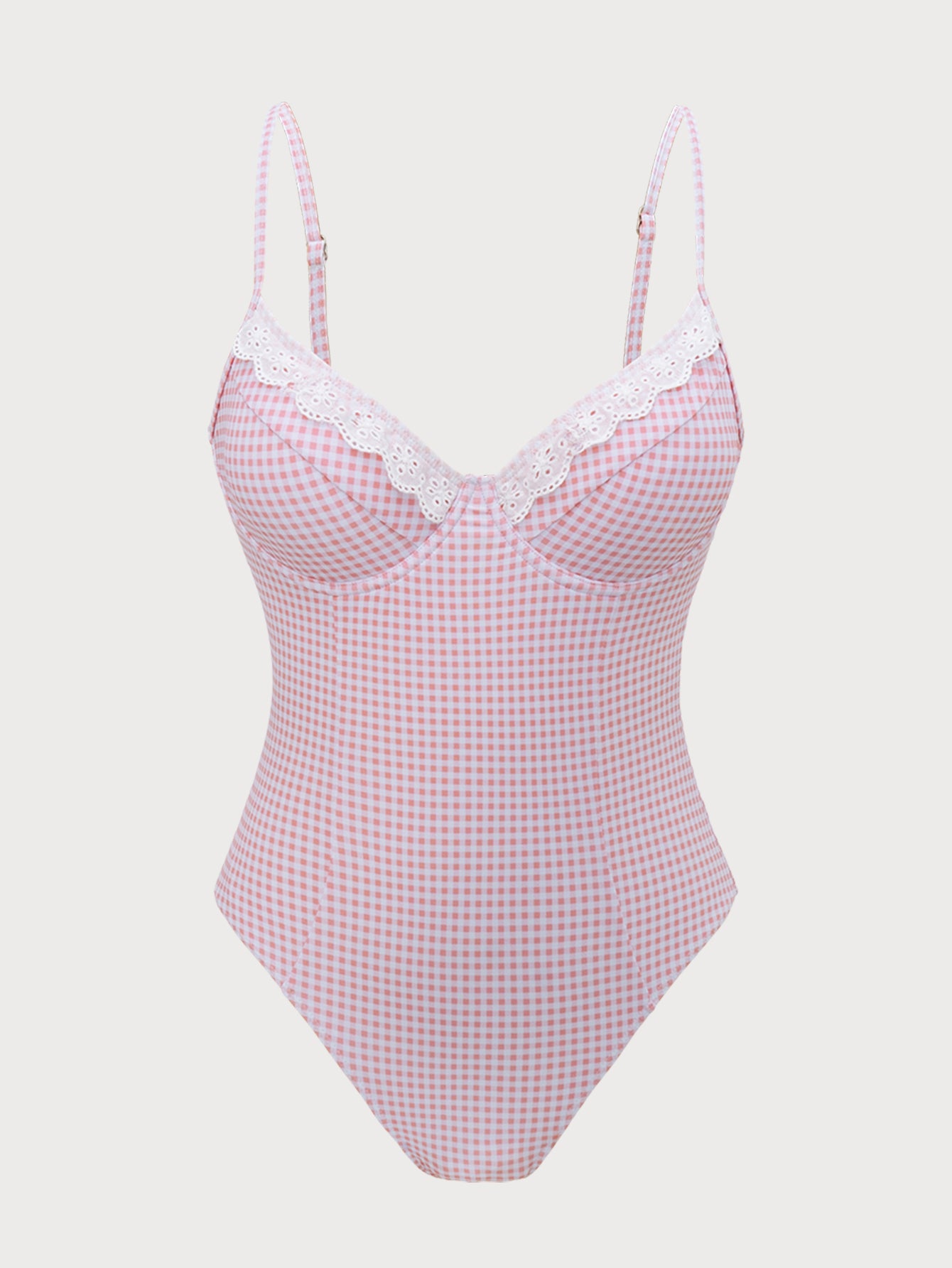 Pink Plaid Lace One-Piece Swimsuit