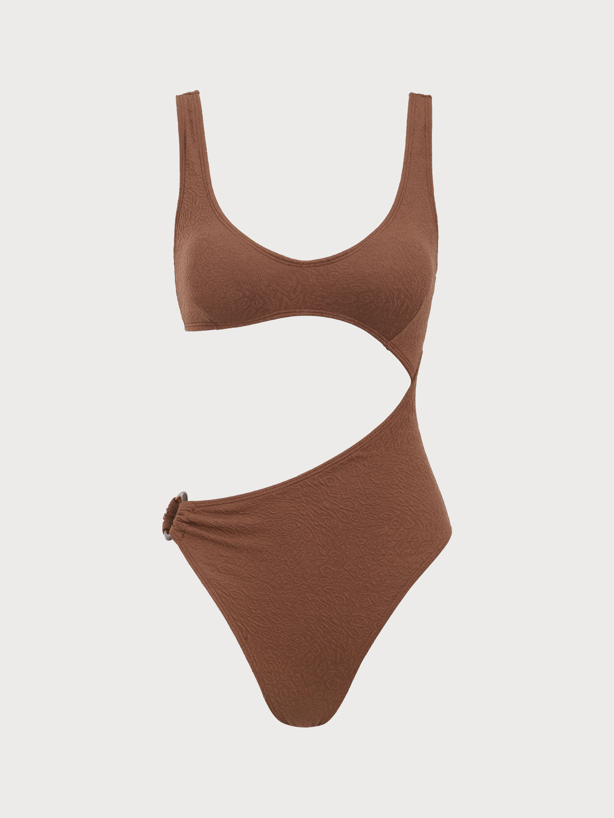 Brown Textured Cut-out One-Piece Swimsuit