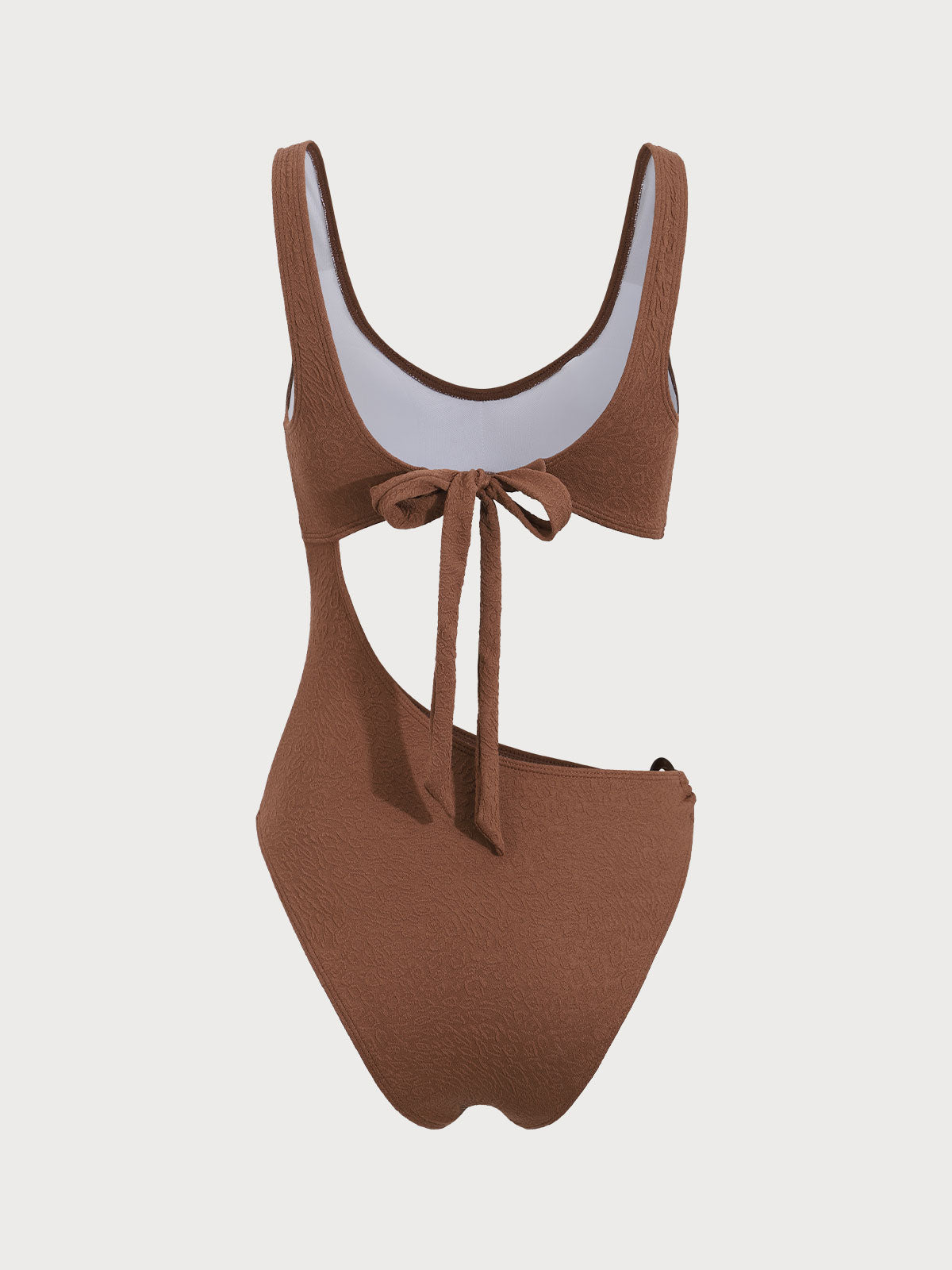 Brown Textured Cut-out One-Piece Swimsuit