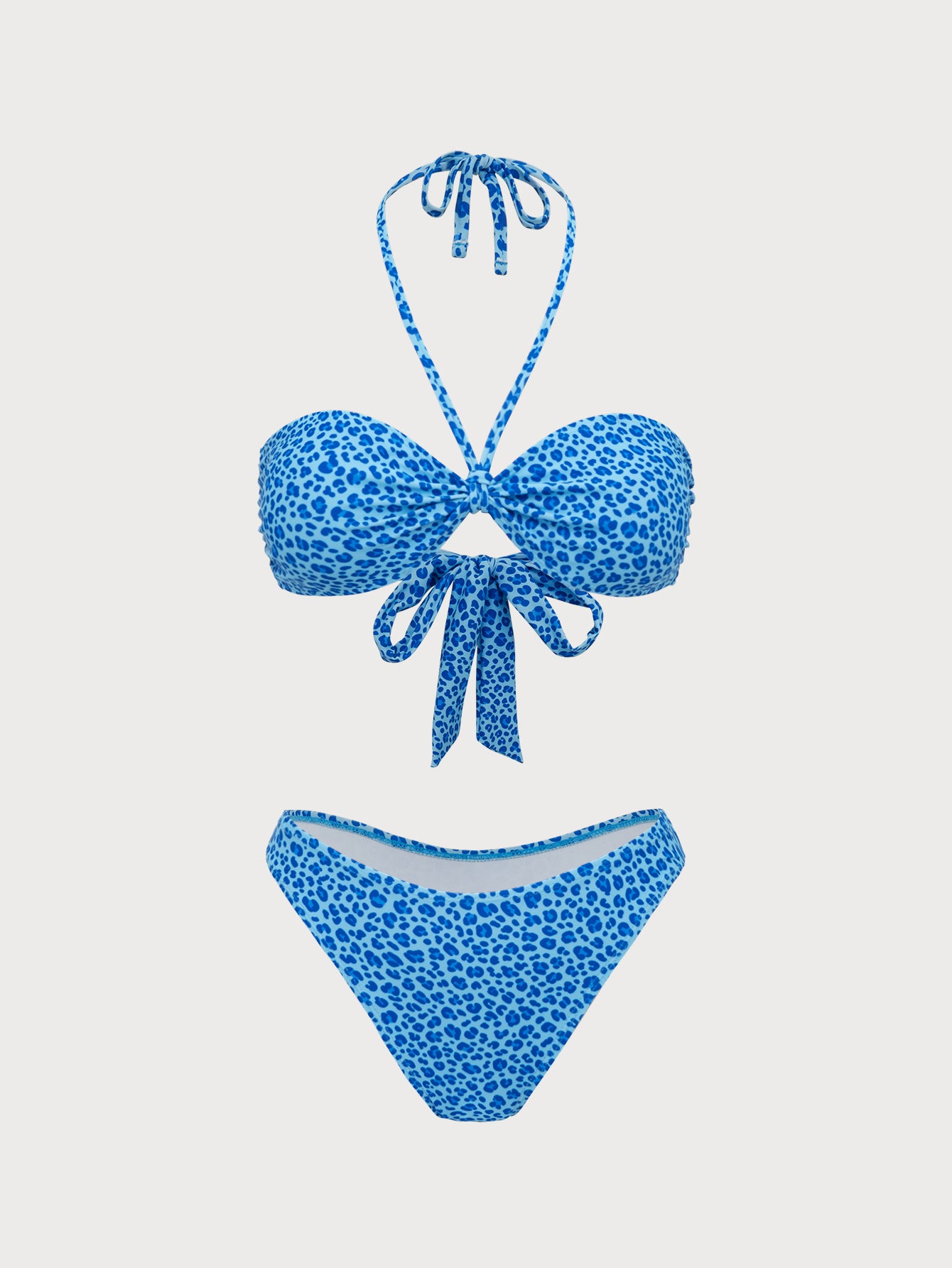 Women'S Polyester Knitted Leopard Print Bandeau Bikini Set Blue Bikinis - SAMIOLSWIM