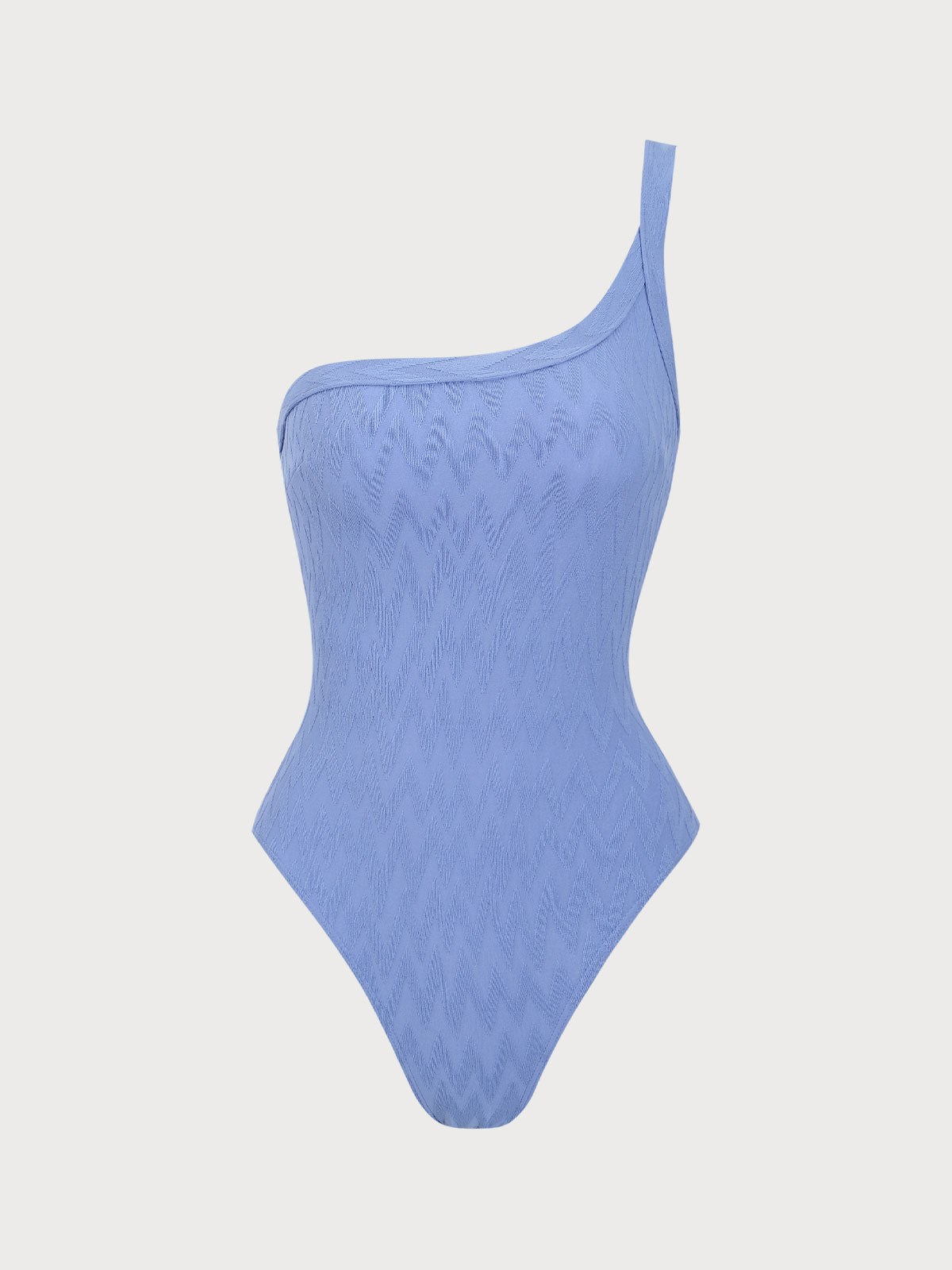 Women'S Polyester Knitted One-Shoulder Wave Pattern Swimsuit Blue One-Pieces - SAMIOLSWIM