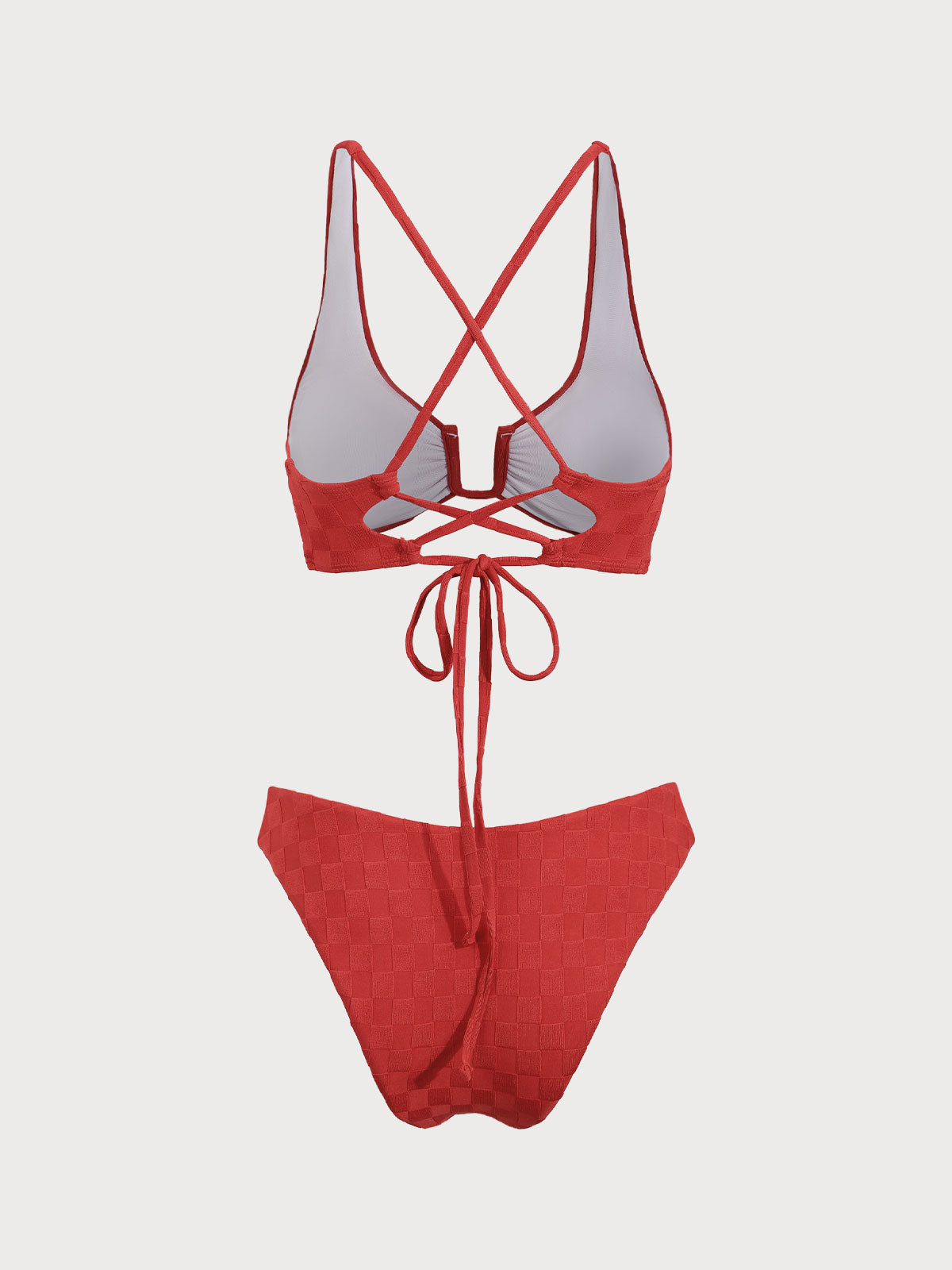 Red Textured U-Shaped Bikini Set