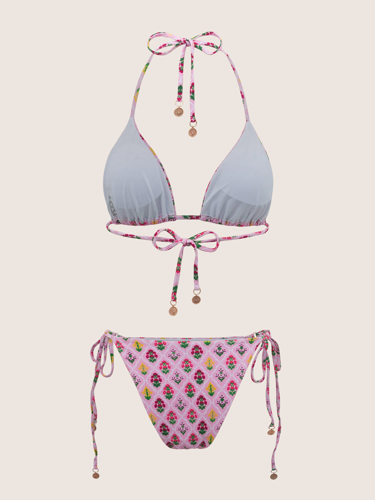 Women's Pink Floral Halter Bikini Set