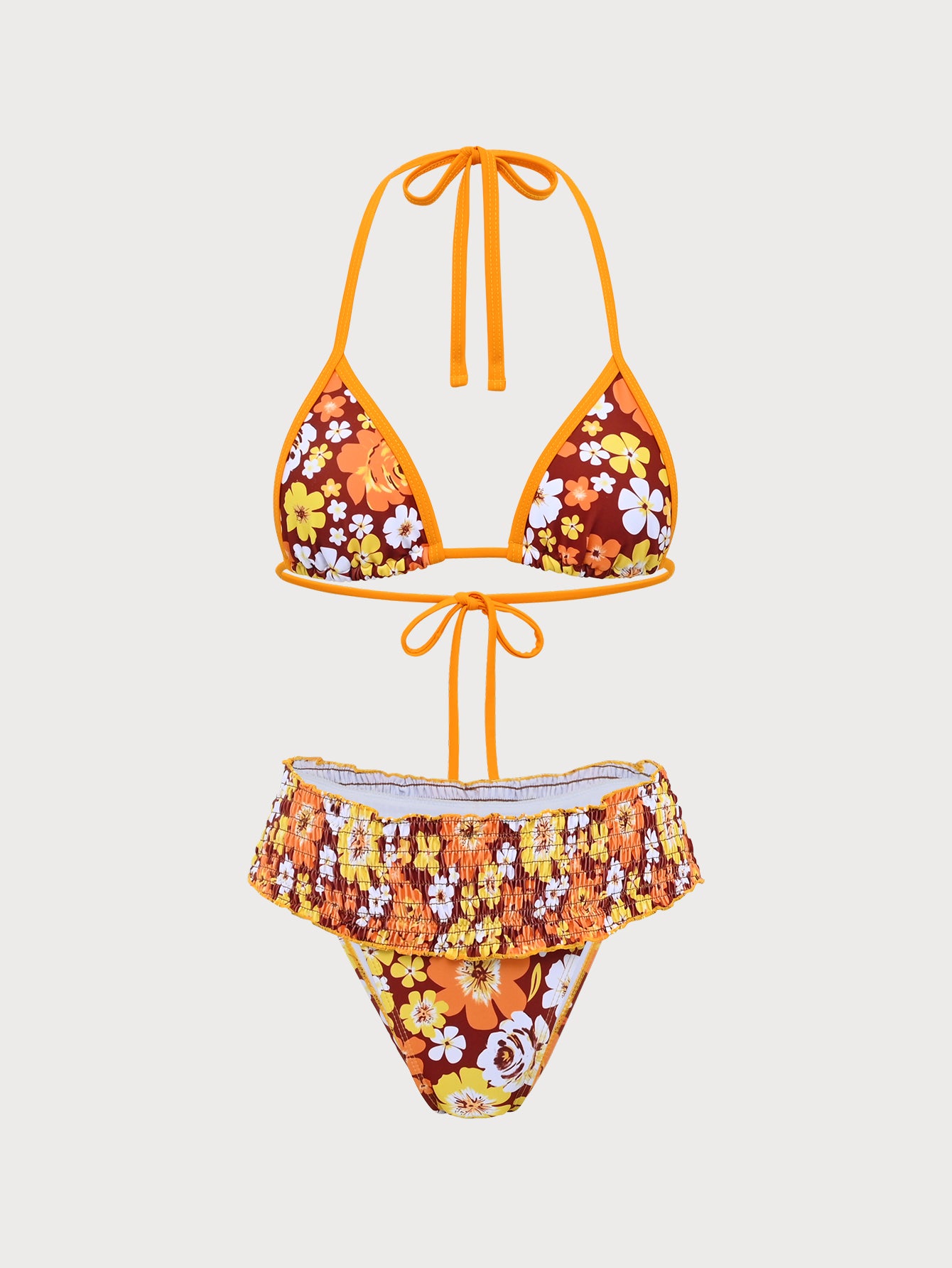 Women'S Polyester Knitted Printed Bikini Set Orange Bikinis - SAMIOLSWIM