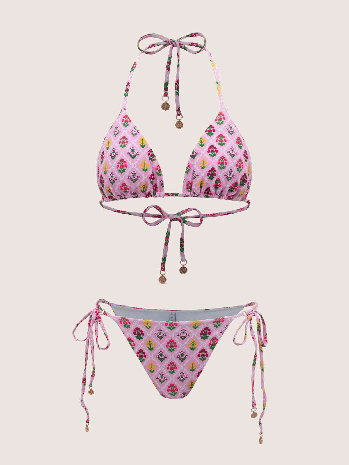 Women's Pink Floral Halter Bikini Set