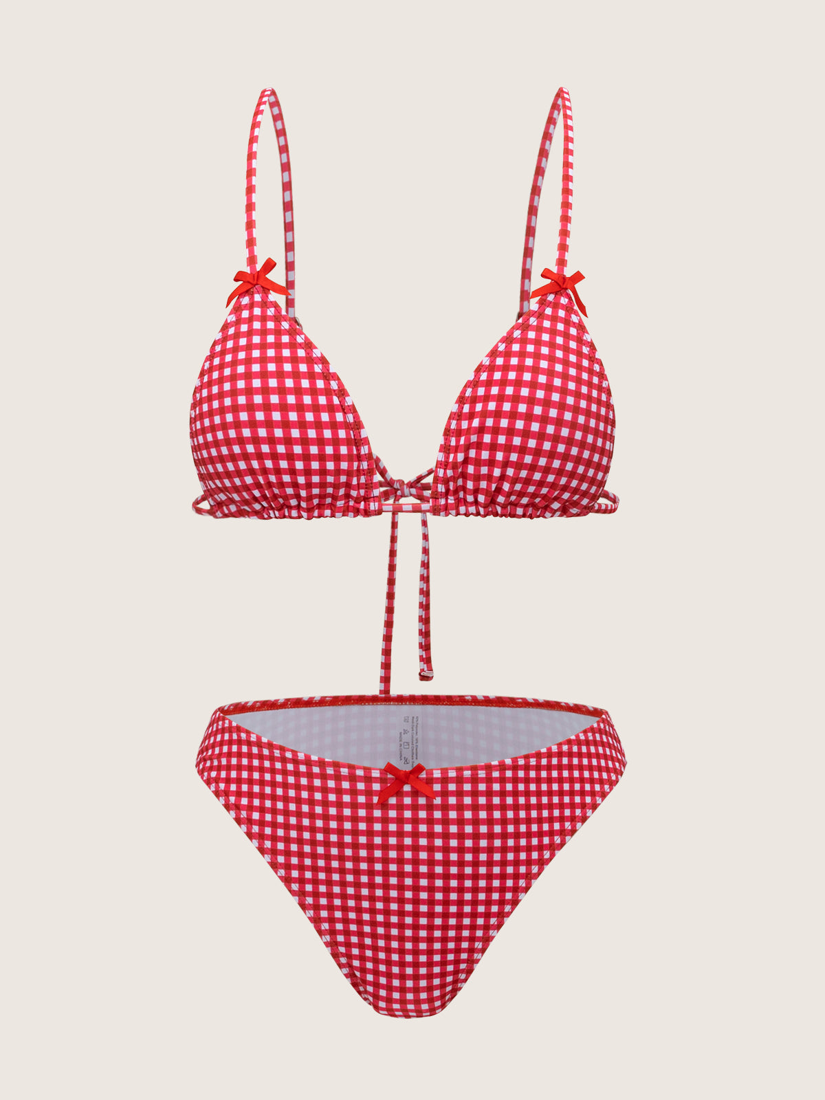 Women'S Polyester Knitted Printed Plaid Bow Bikini Set Plaid Red Bikinis - SAMIOLSWIM