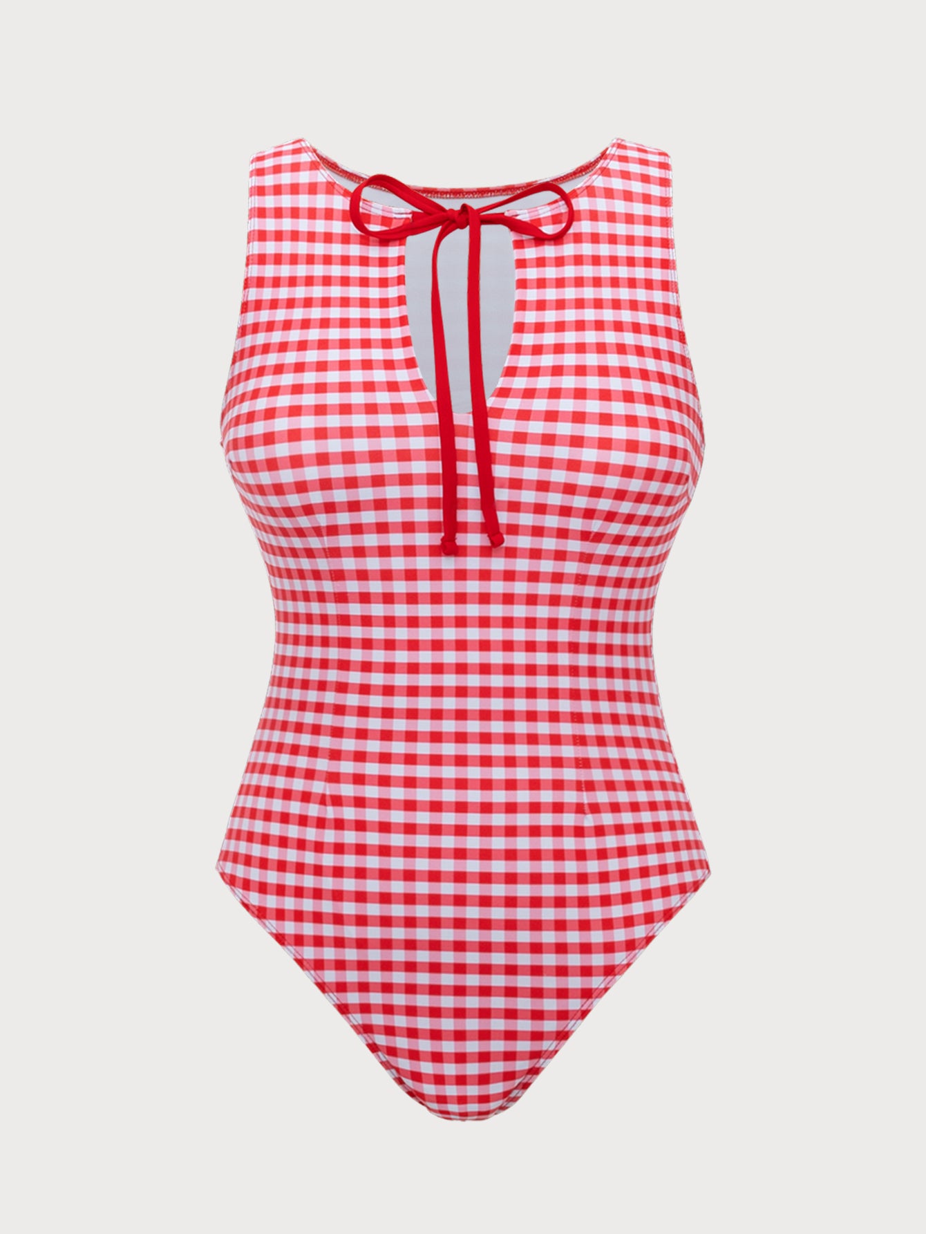 Women'S Polyester Knitted Printed Plaid Retro One-Piece Swimsuit Plaid Red One-Pieces - SAMIOLSWIM