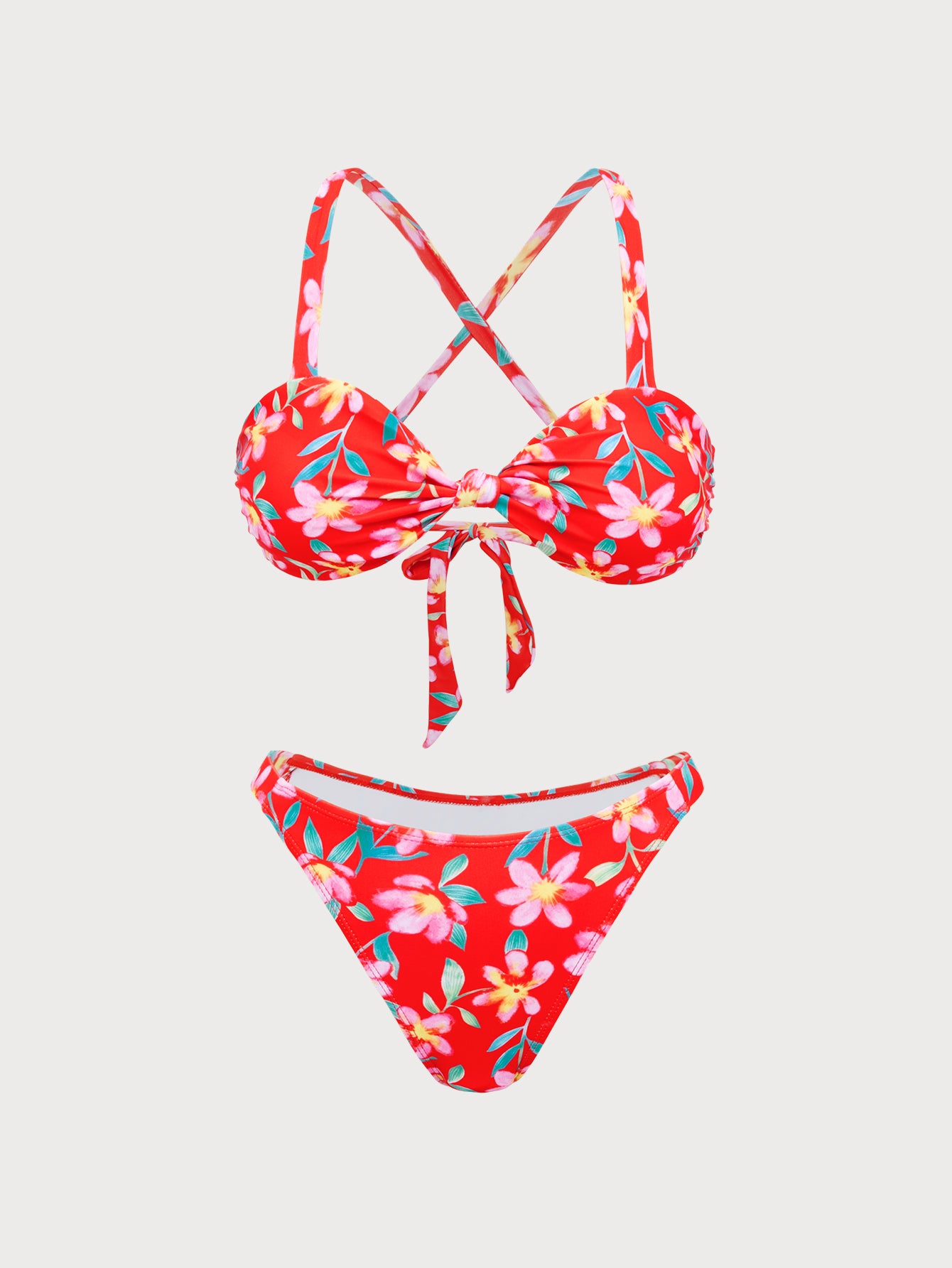 Women'S Polyester Knitted Red Bottom Print Bikini Set Bikinis - SAMIOLSWIM