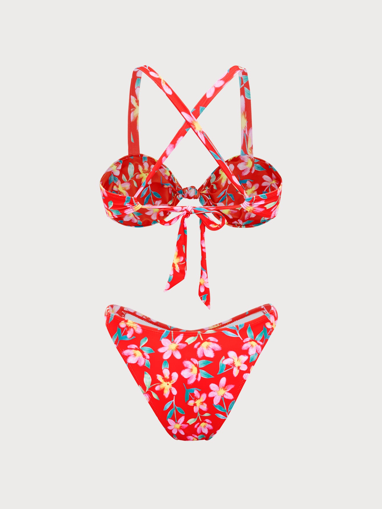 Women'S Polyester Knitted Red Bottom Print Bikini Set Bikinis - SAMIOLSWIM