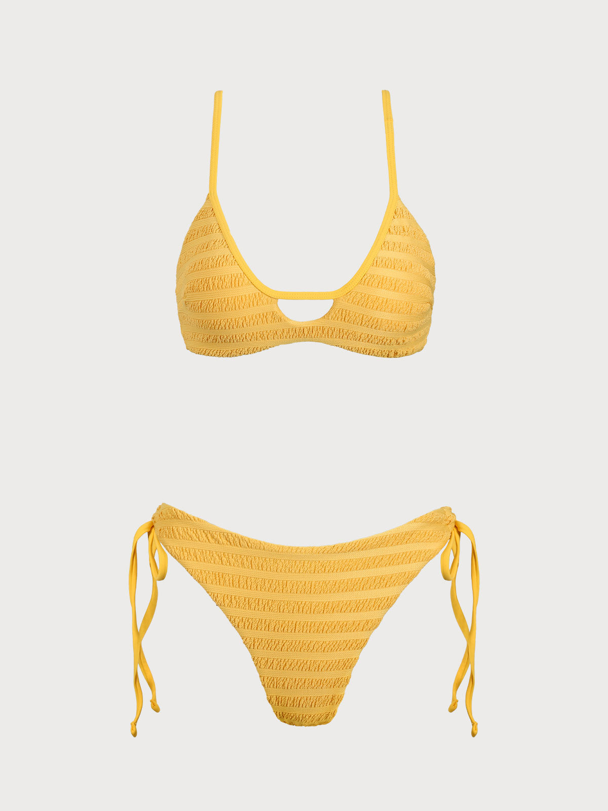 Women'S Polyester Knitted Ruched Cutout Bikini Set Yellow Bikinis - SAMIOLSWIM