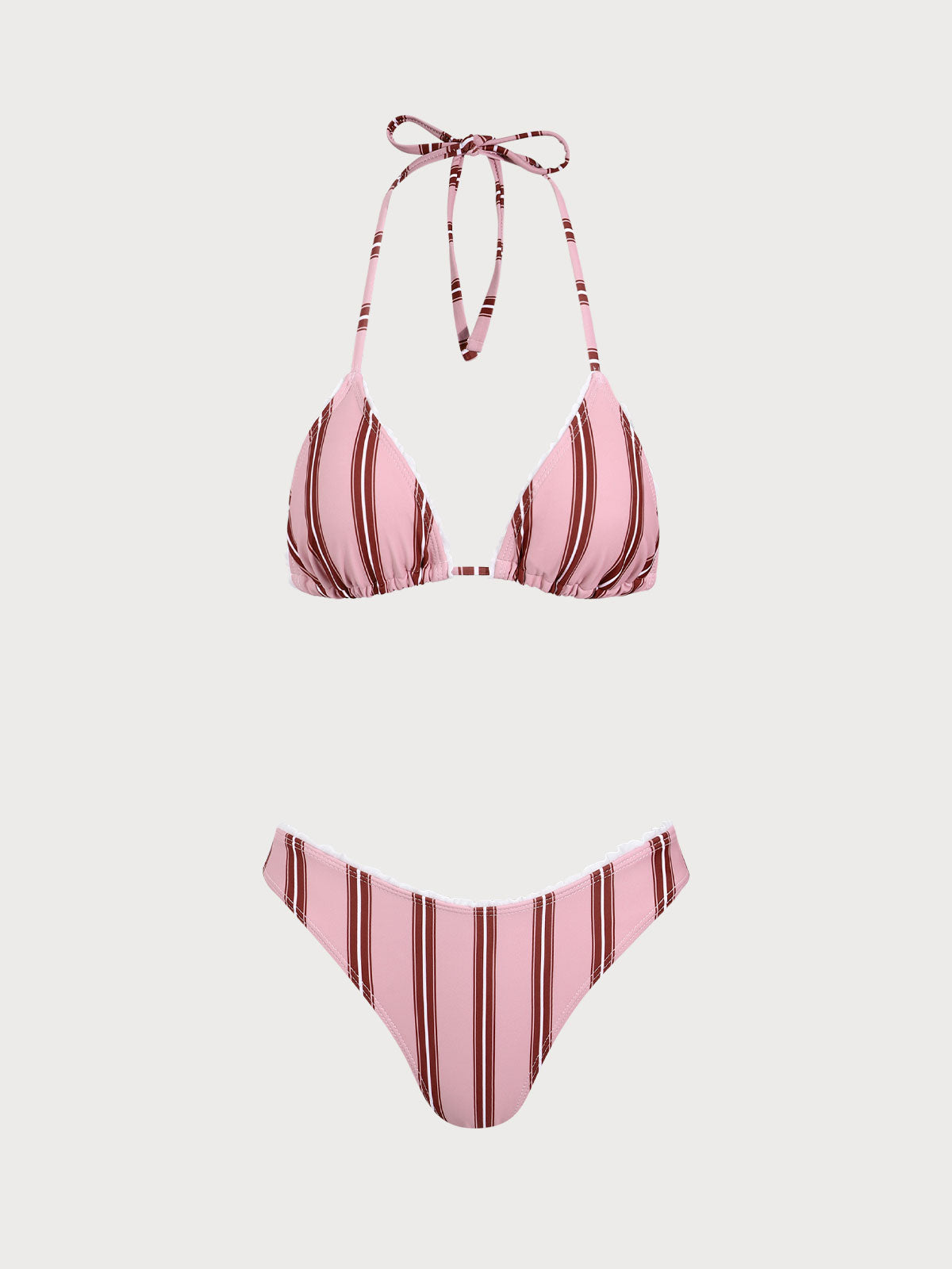 Women'S Polyester Knitted Stripe Print Bikini Set Pink Bikinis - SAMIOLSWIM