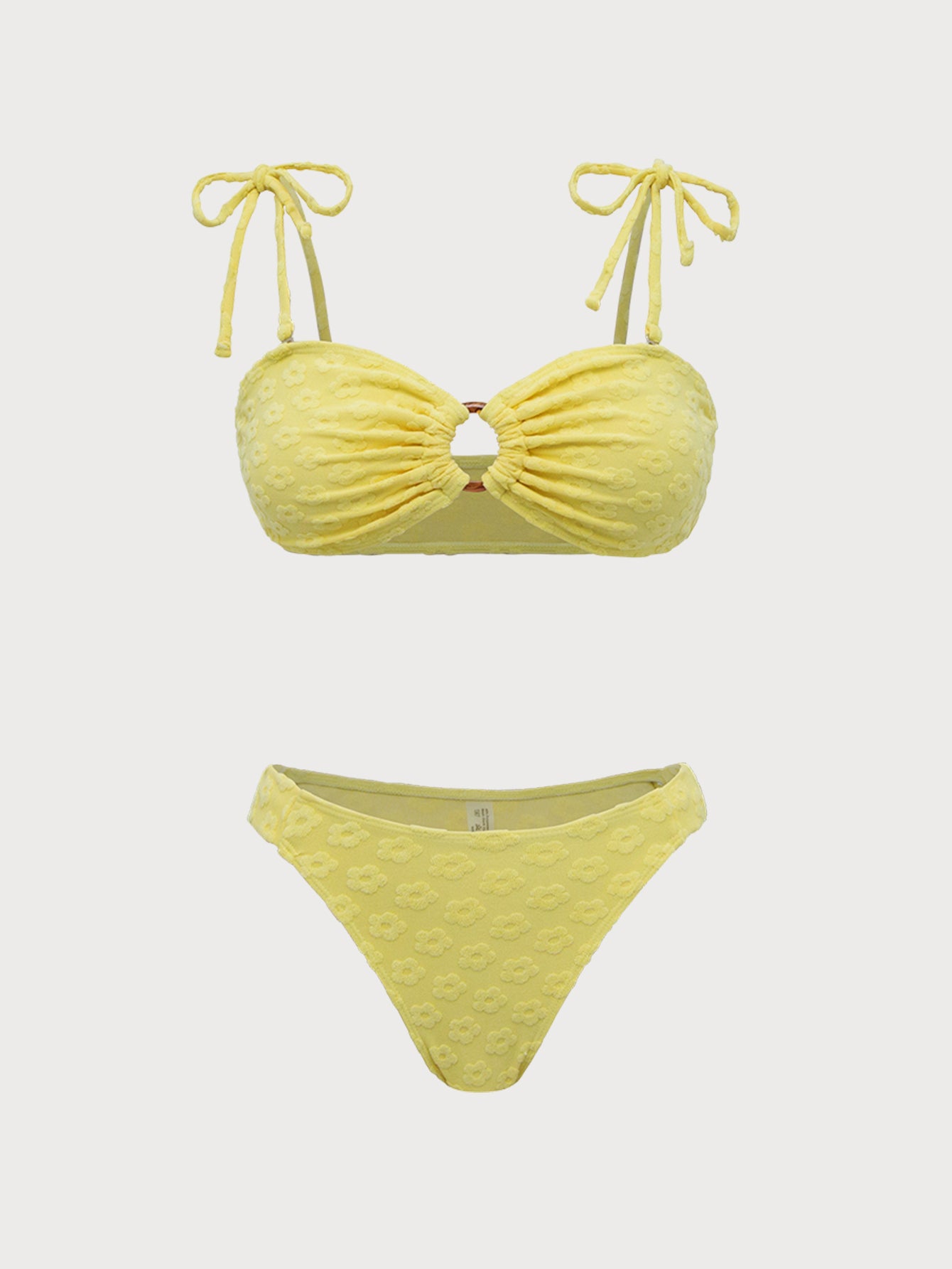 Women'S Polyester Knitted Terry O-Ring Bikini Set Yellow Bikinis - SAMIOLSWIM