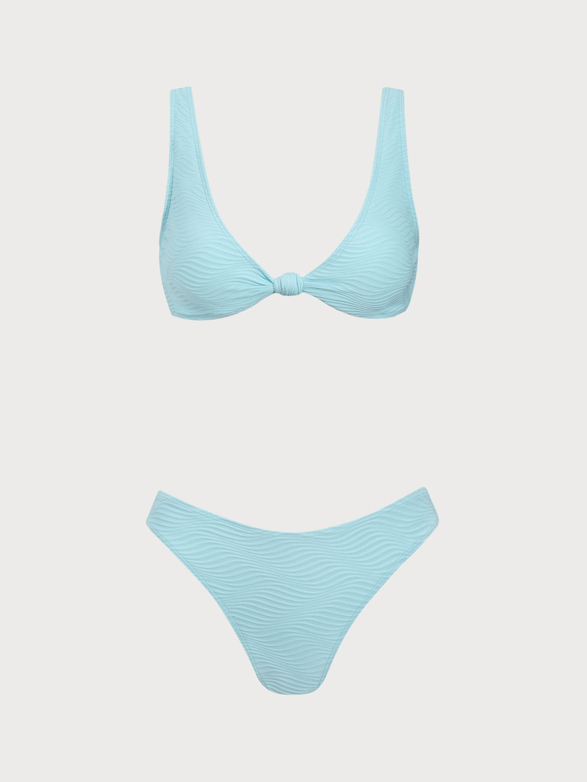 Women'S Polyester Knitted Wave Twist Bikini Set Cyan Bikinis - SAMIOLSWIM