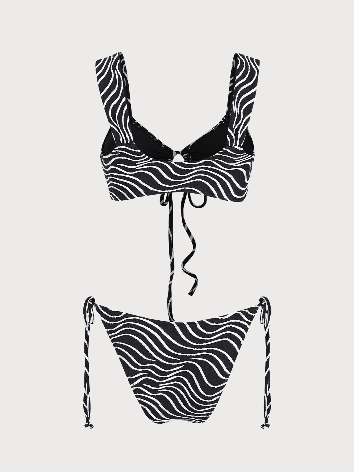 Black Zebra Print Tie Front Bikini Set